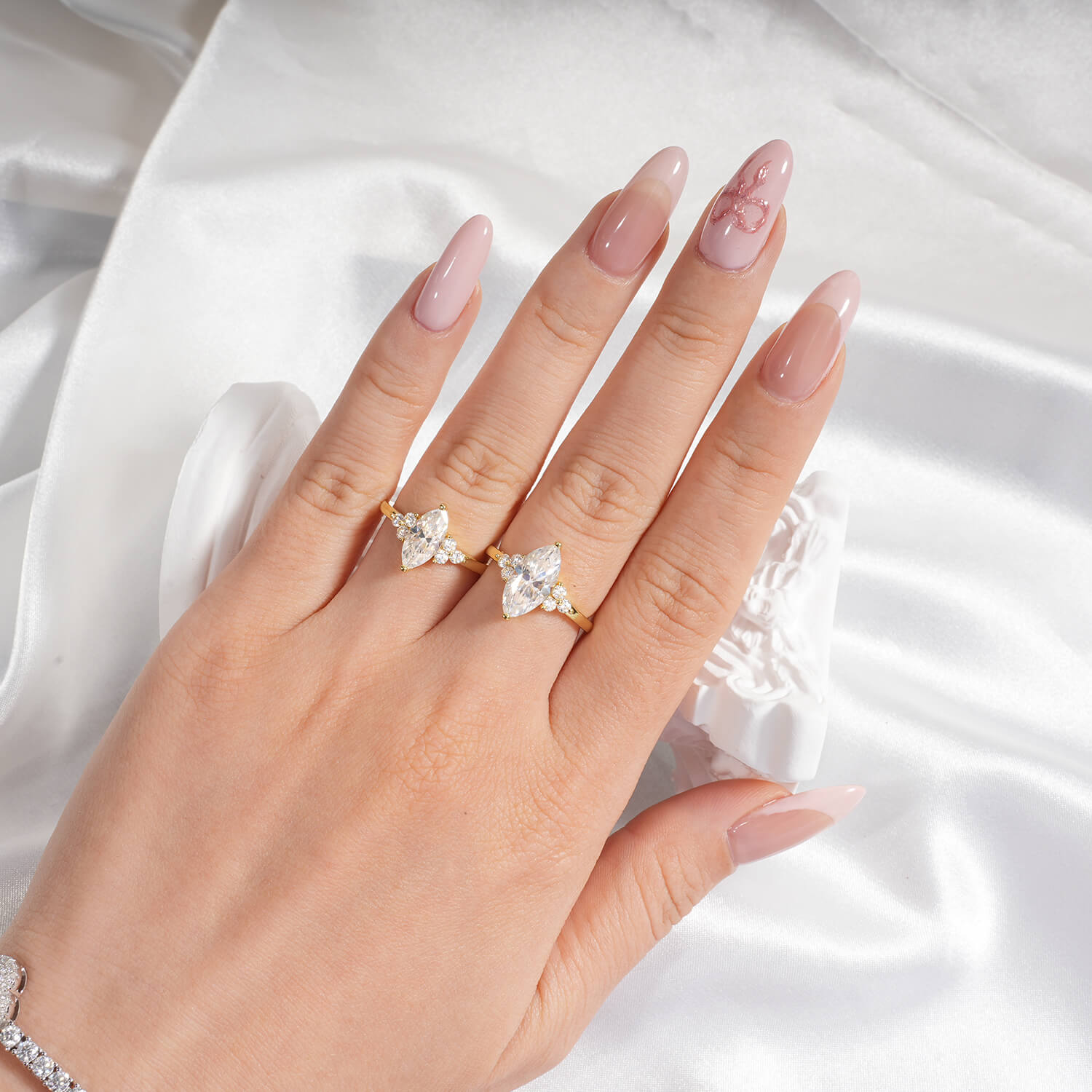 14K Gold Plated Cluster Marquies Moissanite Diamond Engagement Ring