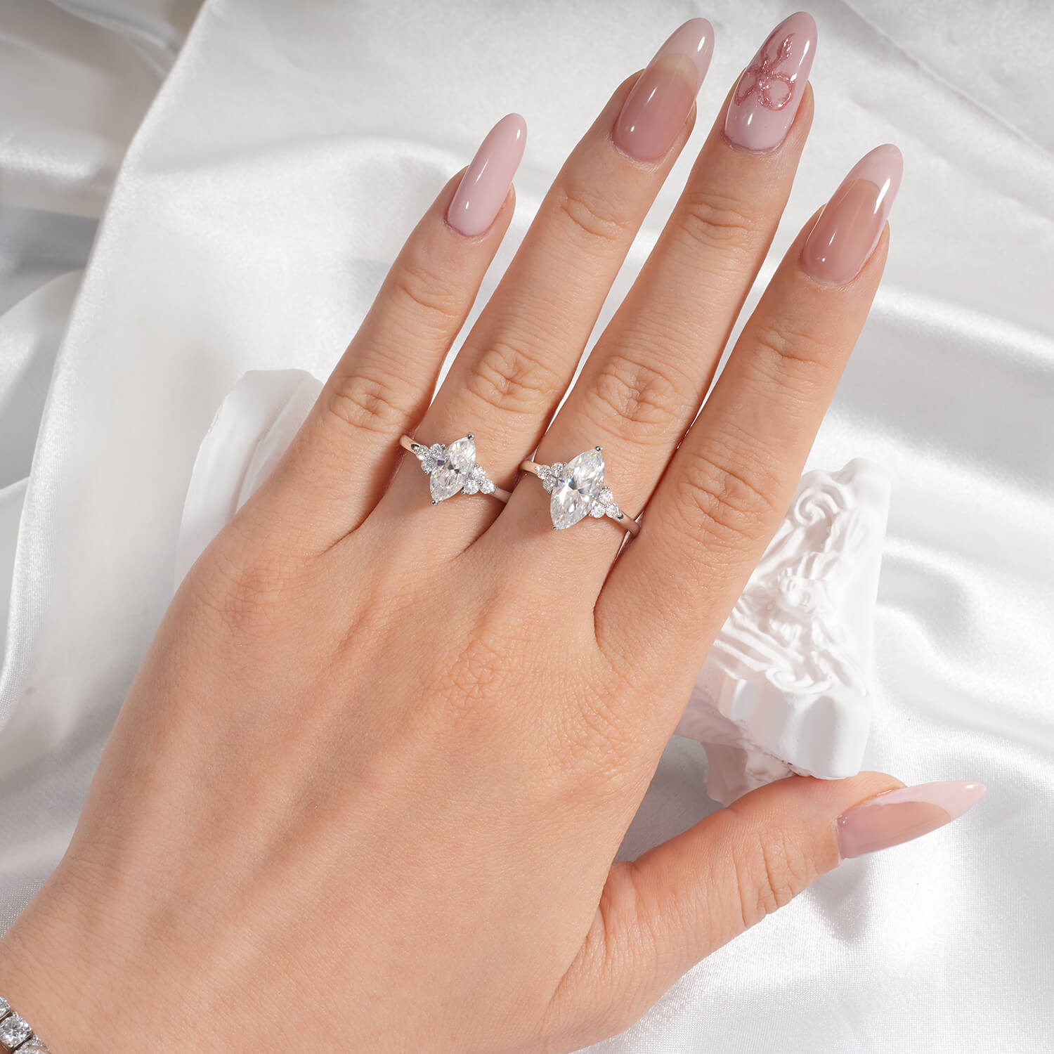 14K Gold Plated Cluster Marquies Moissanite Diamond Engagement Ring