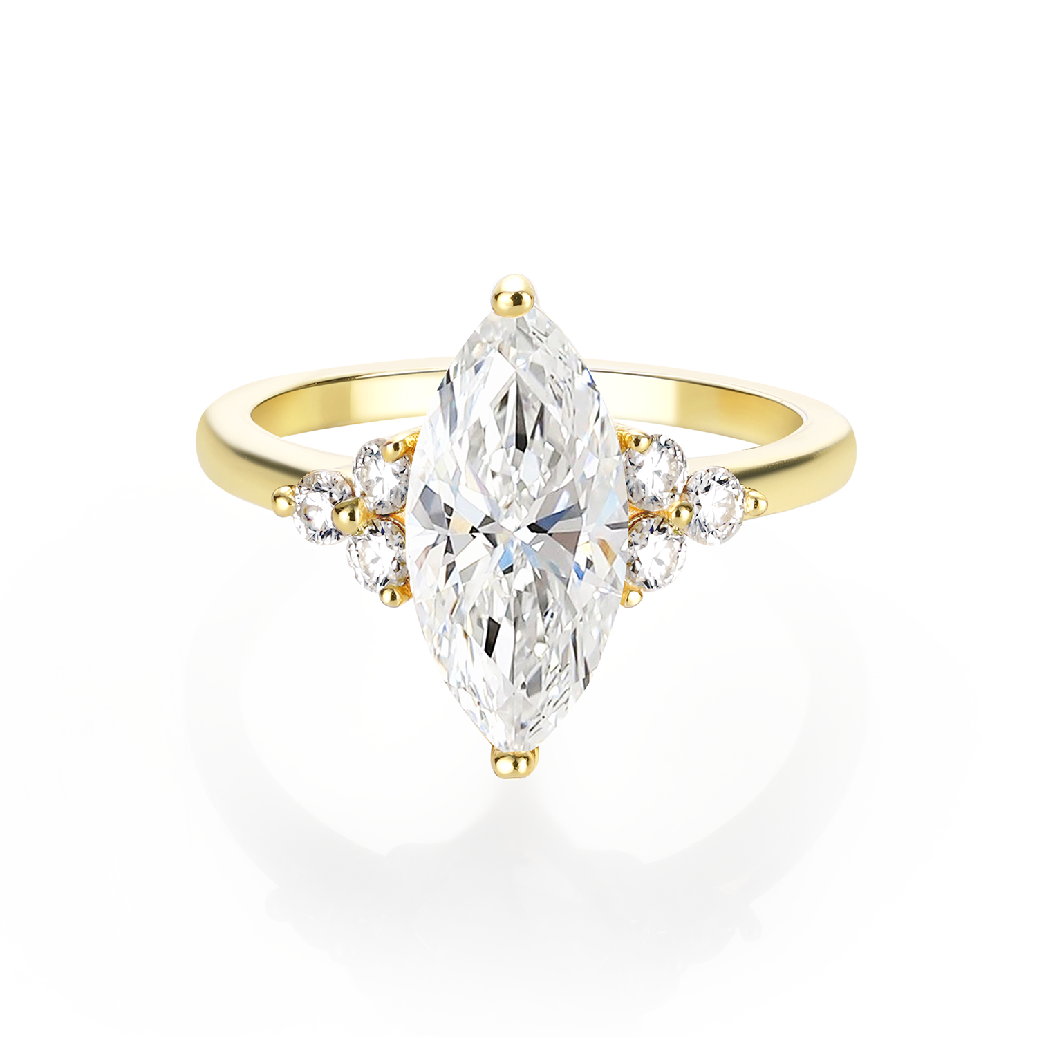 14K Gold Plated Cluster Marquies Moissanite Diamond Engagement Ring