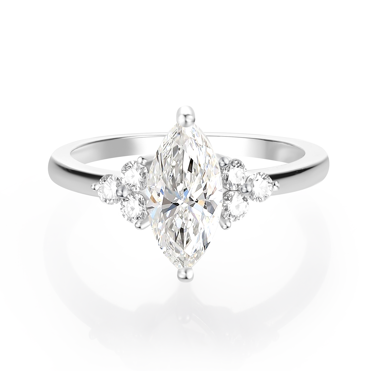 14K Gold Plated Cluster Marquies Moissanite Diamond Engagement Ring