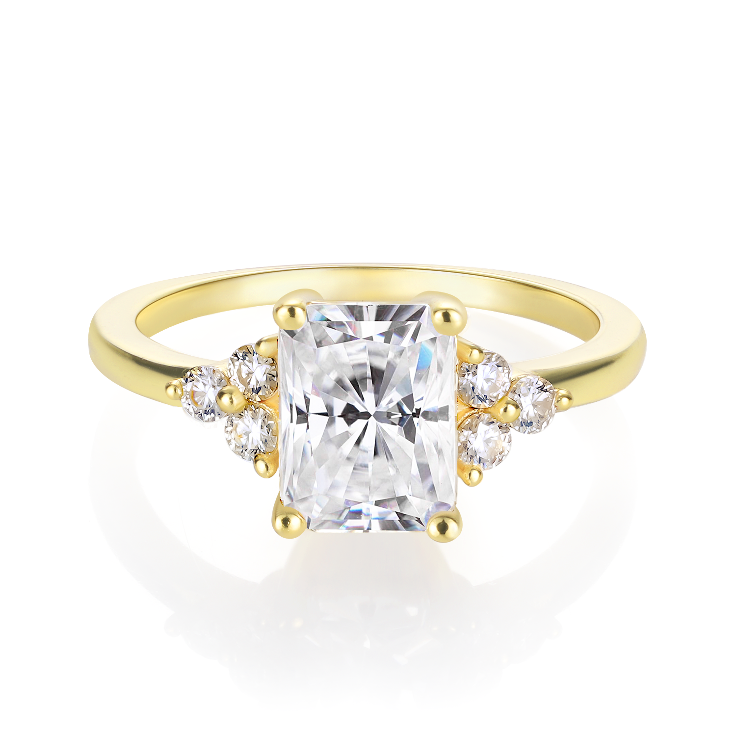 14K Gold Plated Cluster Radiant Moissanite Diamond Engagement Ring