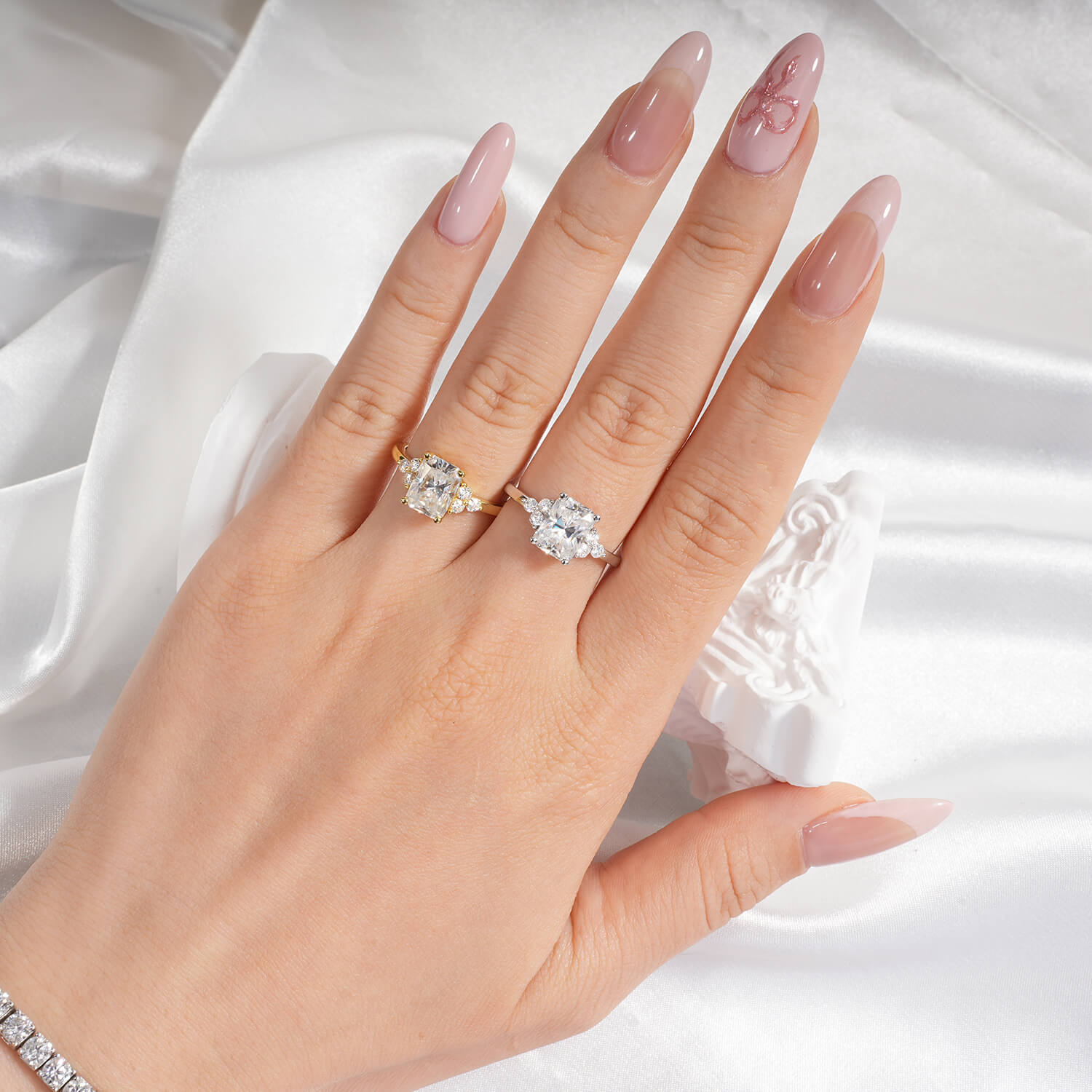 14K Gold Plated Cluster Radiant Moissanite Diamond Engagement Ring