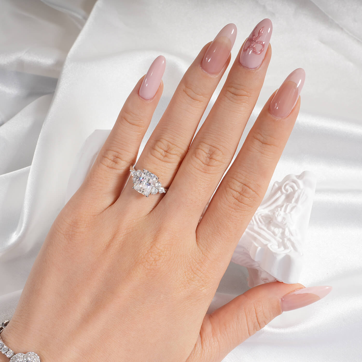 14K Gold Plated Cluster Radiant Moissanite Diamond Engagement Ring