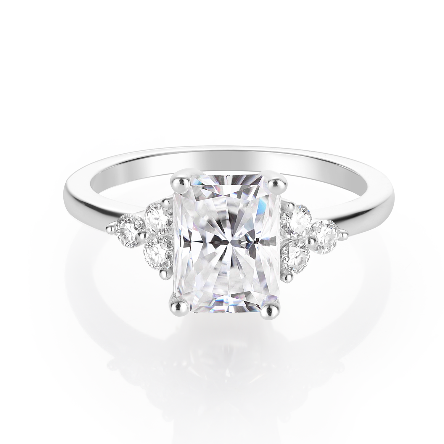 14K Gold Plated Cluster Radiant Moissanite Diamond Engagement Ring