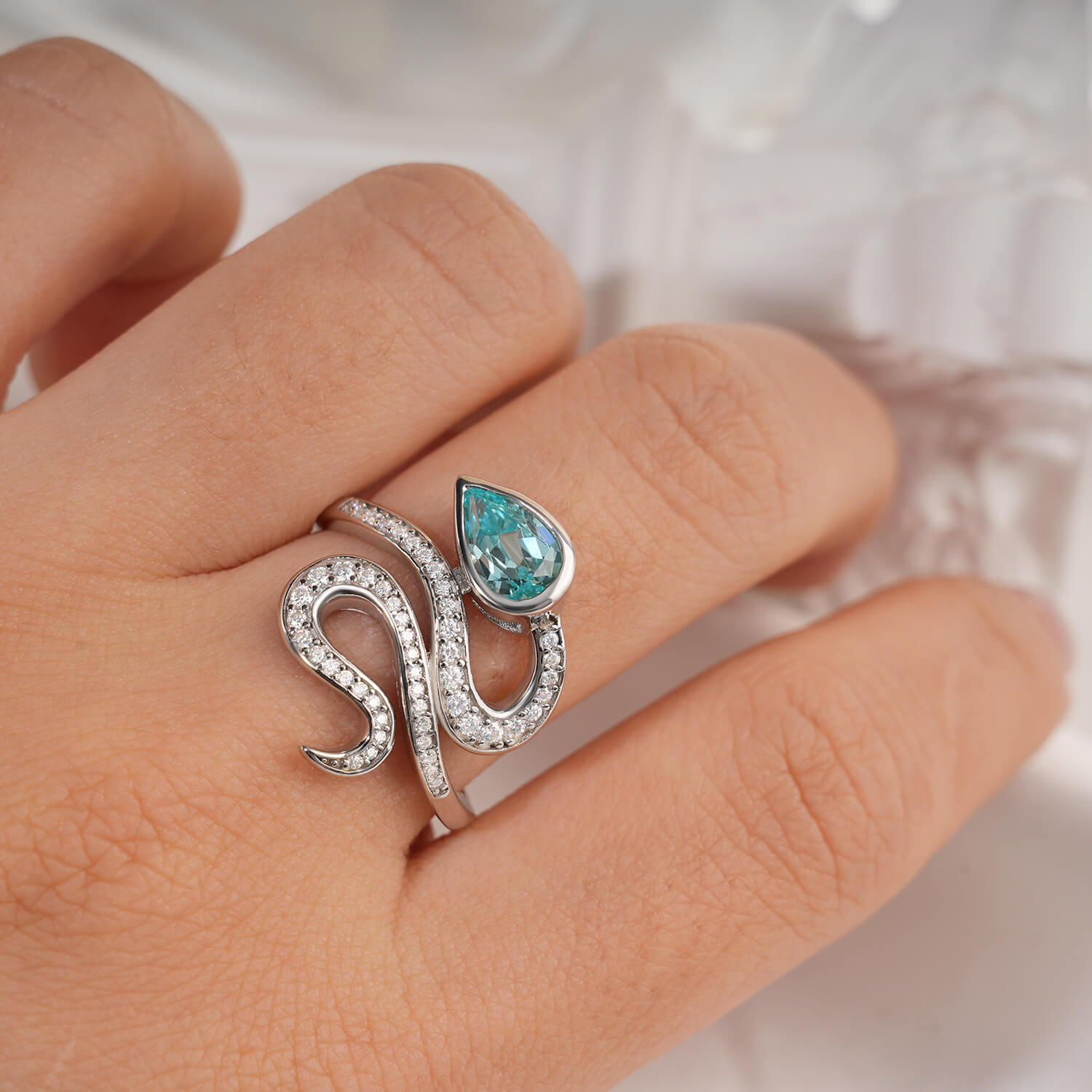 1CT Pear Cut Snake Shaped Colorful Lab-Grown Gem Ring