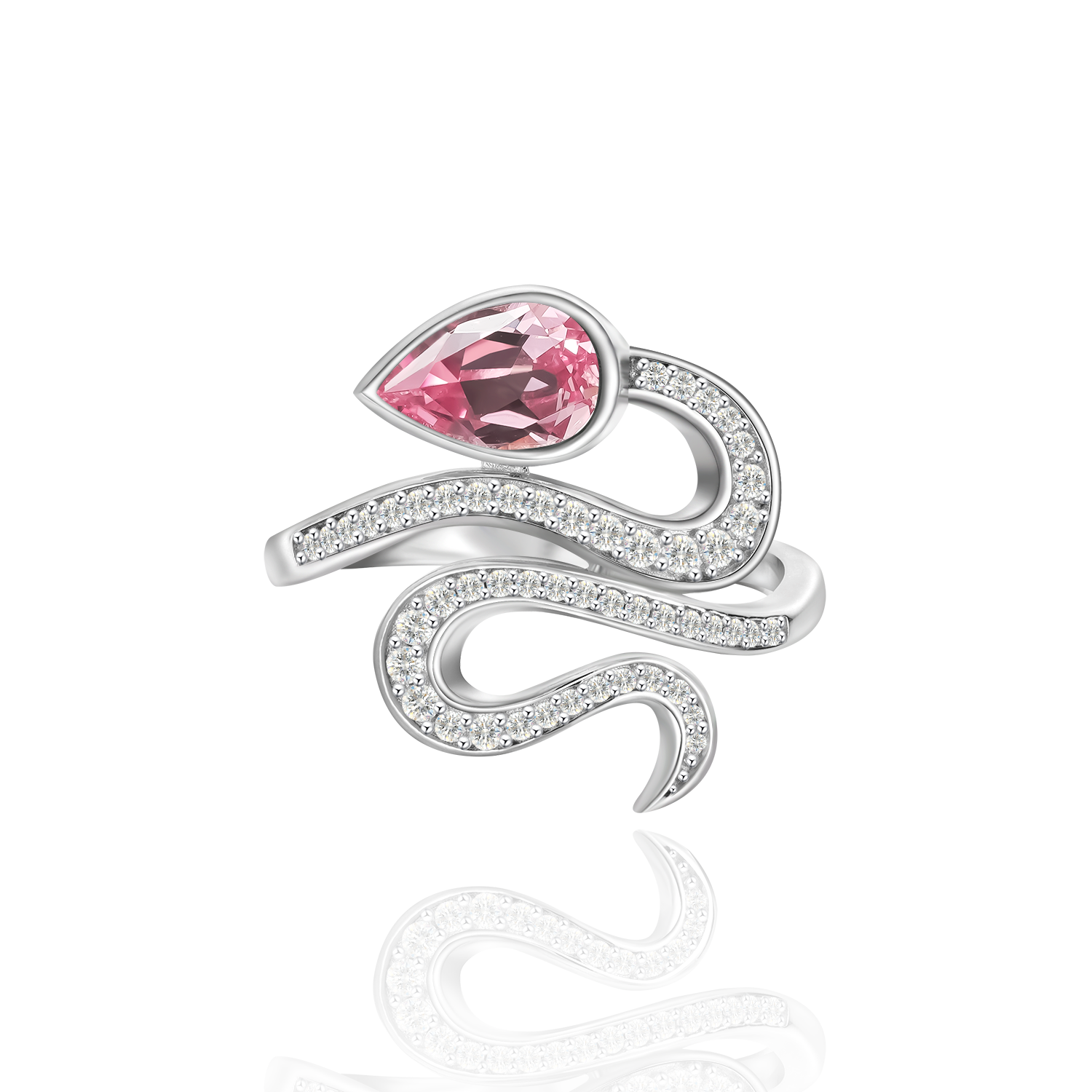 1CT Pear Cut Snake Shaped Colorful Lab-Grown Gem Ring