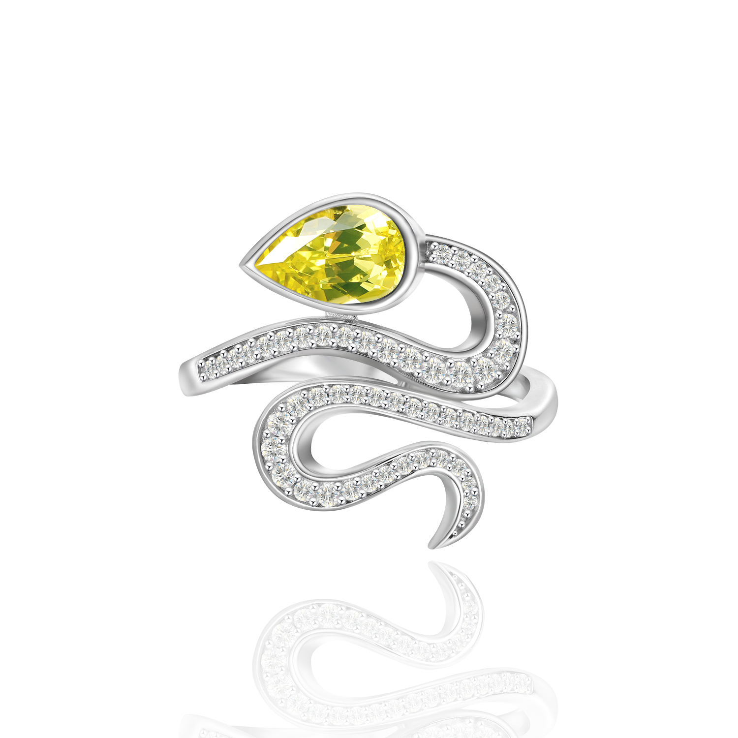 1CT Pear Cut Snake Shaped Colorful Lab-Grown Gem Ring
