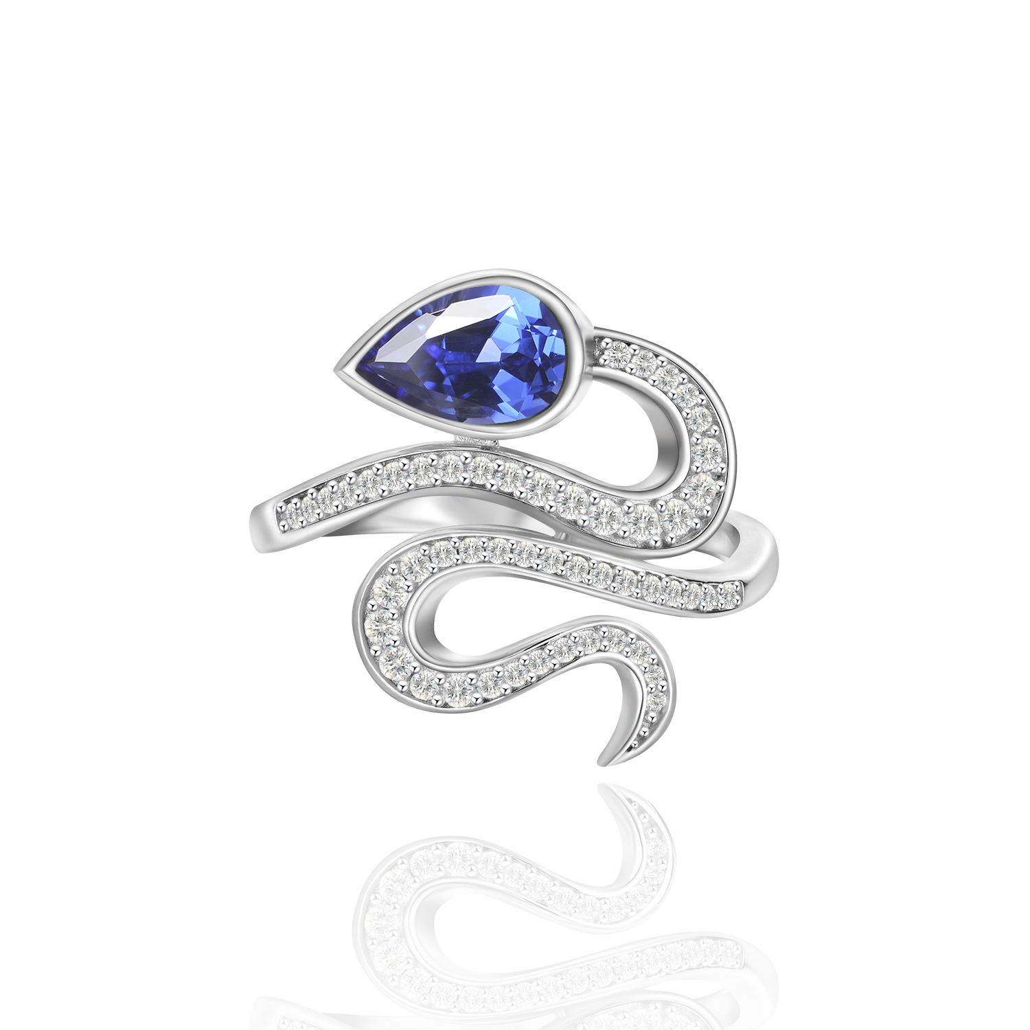 1CT Pear Cut Snake Shaped Colorful Lab-Grown Gem Ring