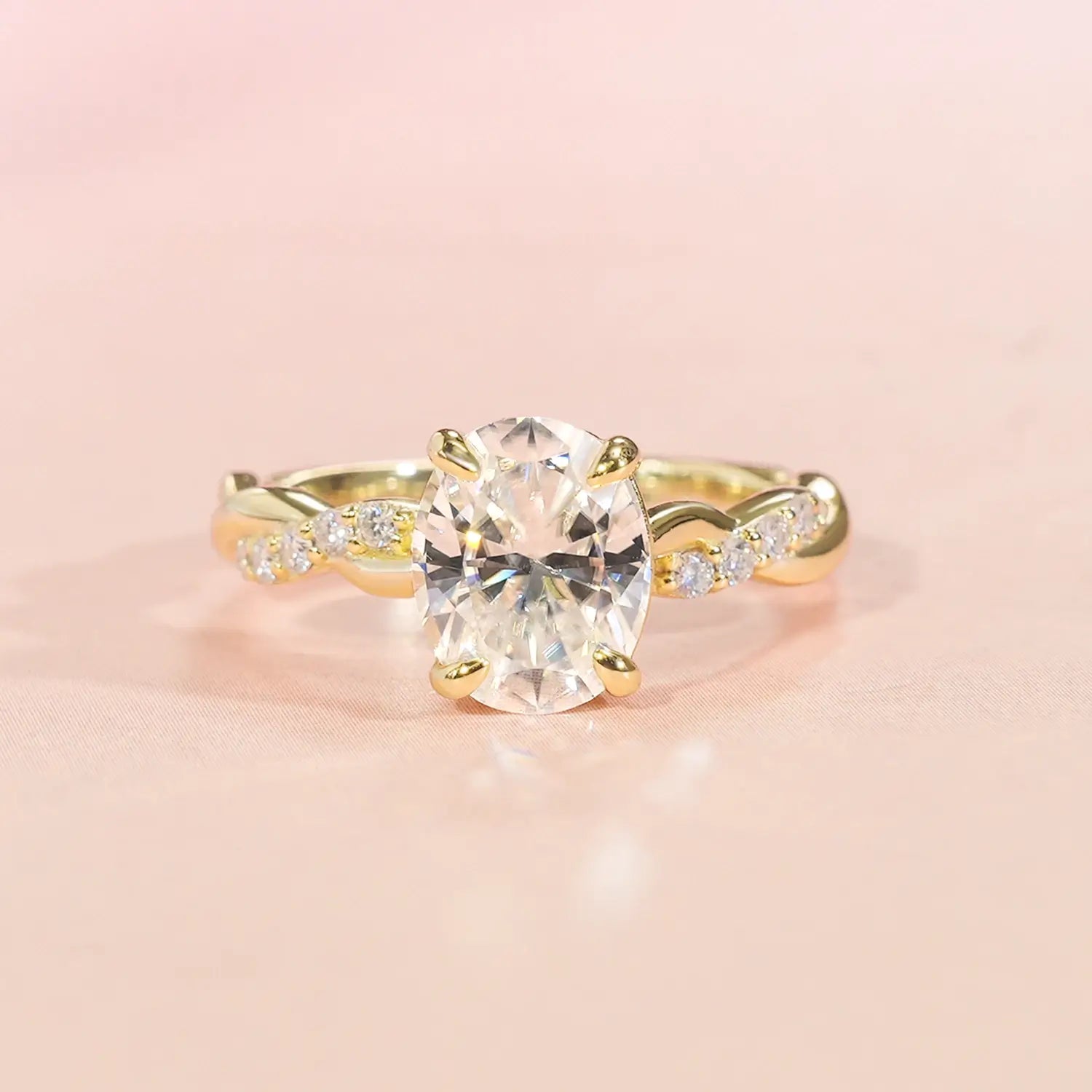 2CT Oval Cut Moissanite Diamond Twists Accent Engagement Ring