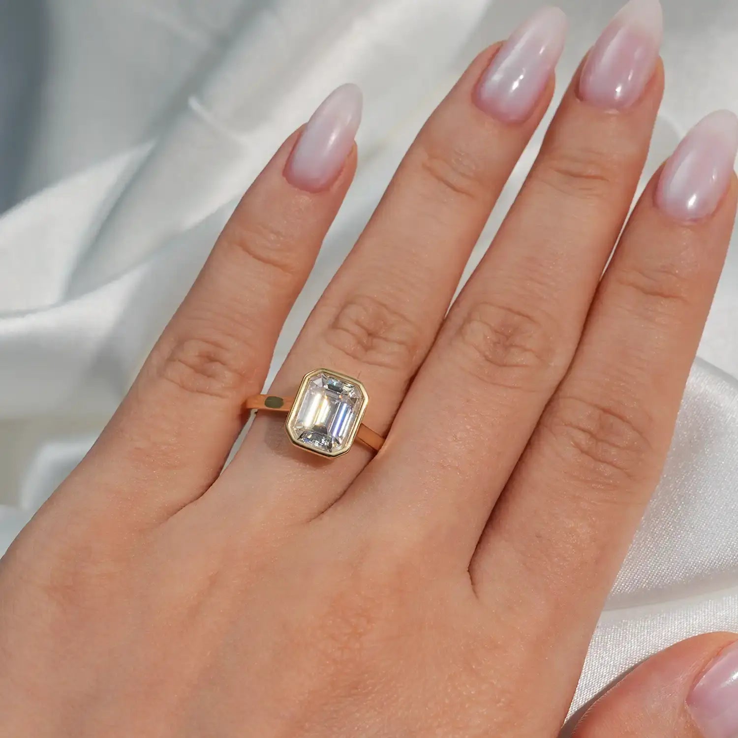 Bezel Set Engagement Ring with 3CT Emerald Cut Diamond