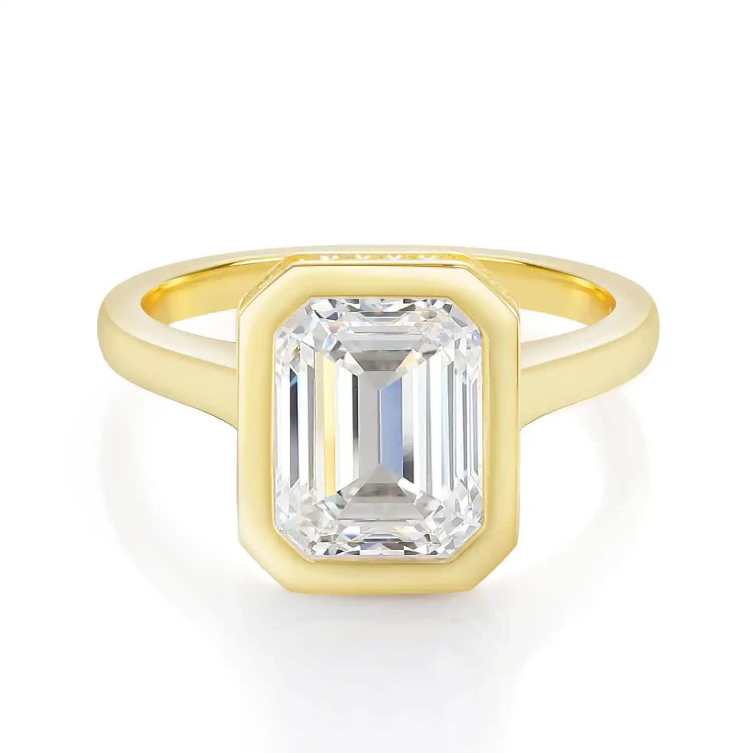 Bezel Set Engagement Ring with 3TC Emerald Cut Diamond Hidden Halo