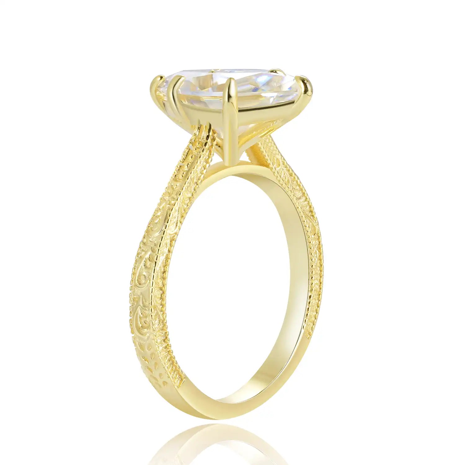 2.5CT Marquise Cut Moissanite Diamond Engraved Engagement Ring