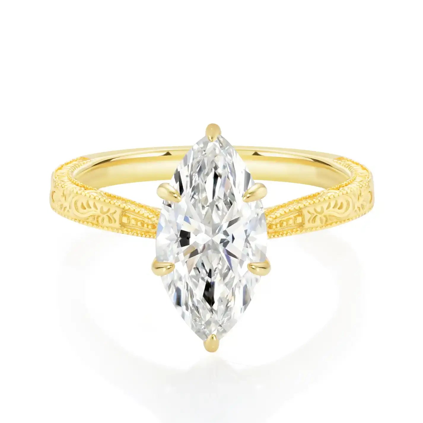 2.5CT Marquise Cut Moissanite Diamond Engraved Engagement Ring