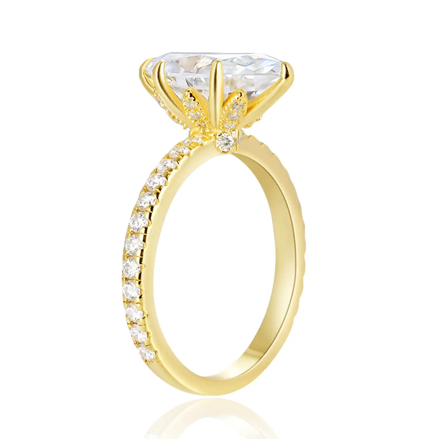 3CT Marquise Cut Six Prongs Wrap Pave Set Unique Moissanite Engagement Ring