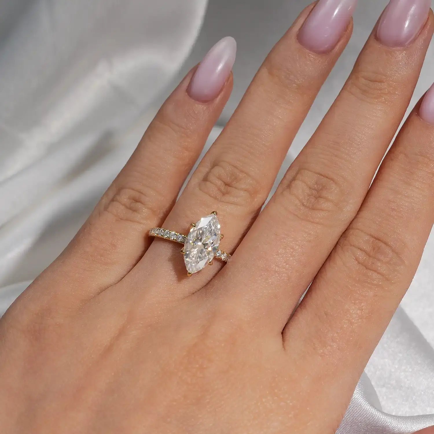 3CT Marquise Cut Six Prongs Wrap Pave Set Unique Moissanite Engagement Ring