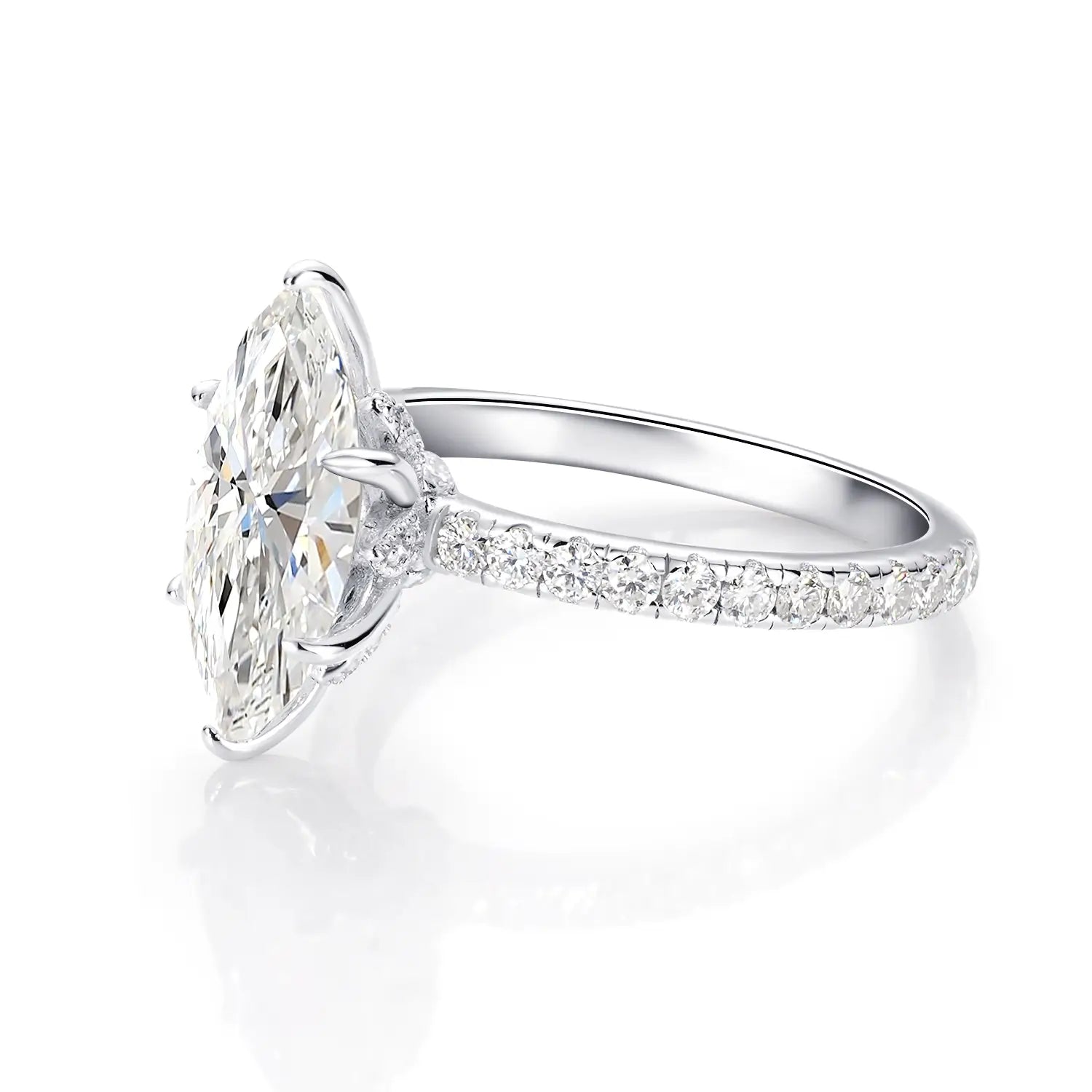 3CT Marquise Cut Six Prongs Wrap Pave Set Unique Moissanite Engagement Ring