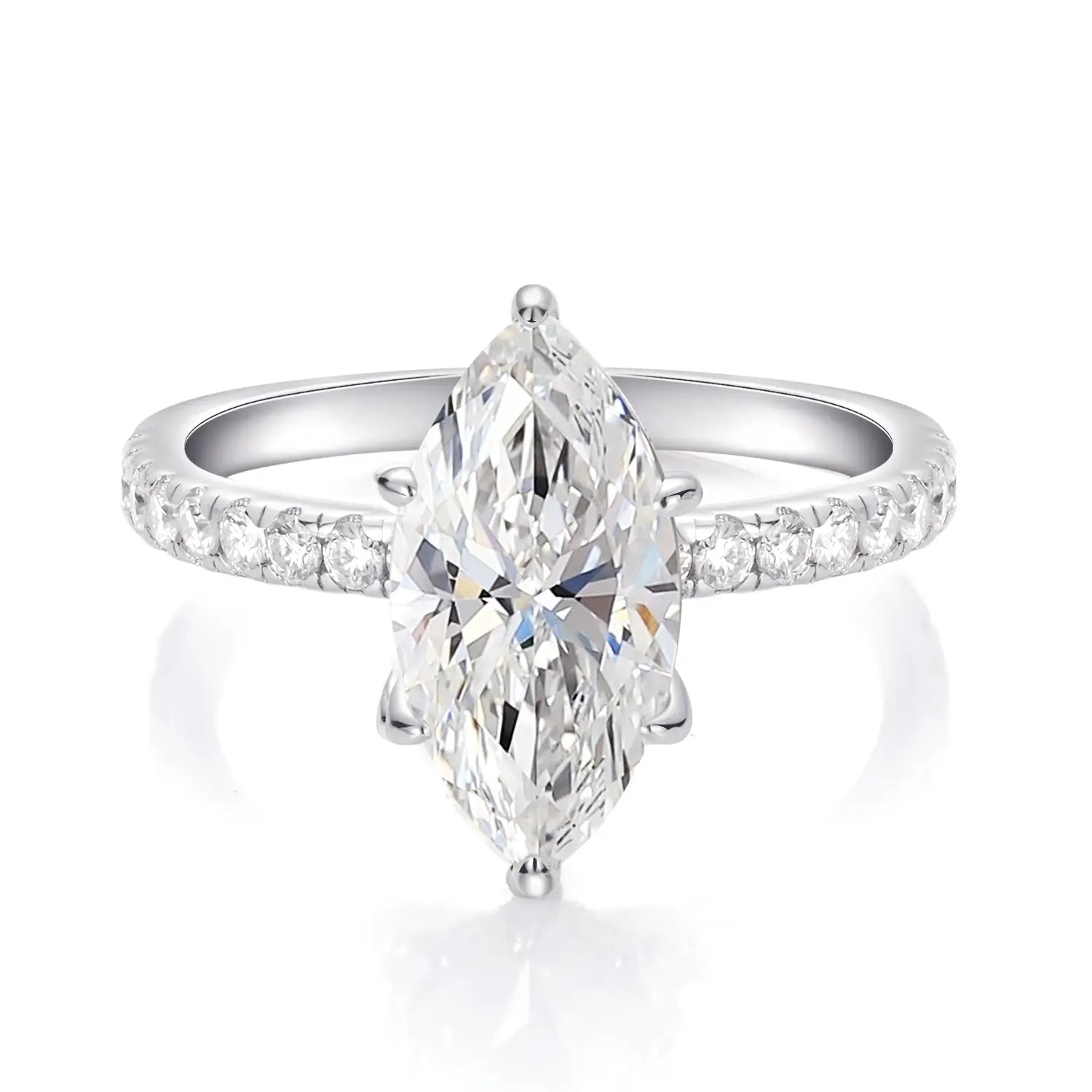 3CT Marquise Cut Six Prongs Wrap Pave Set Unique Moissanite Engagement Ring