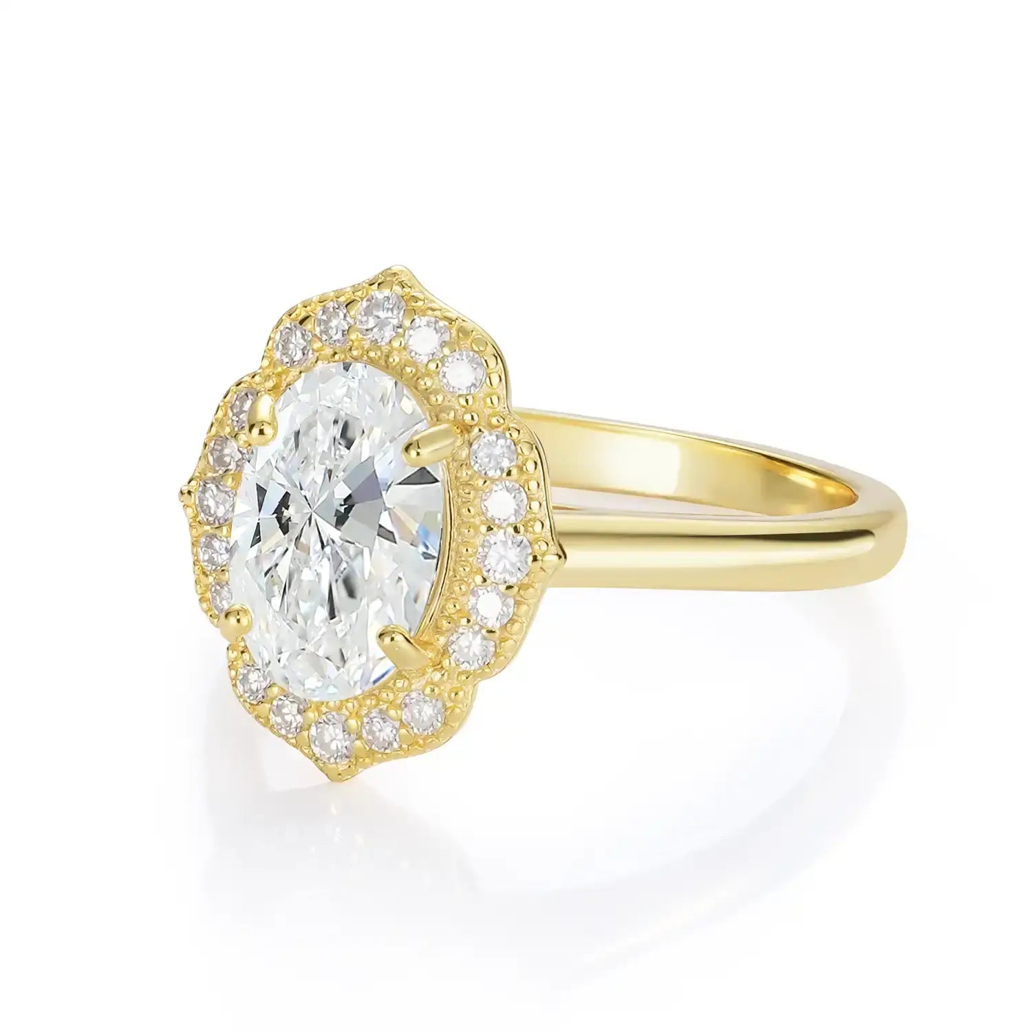 Unique Halo 1.75CT Oval Cut Moissanite Diamond Engagement Ring