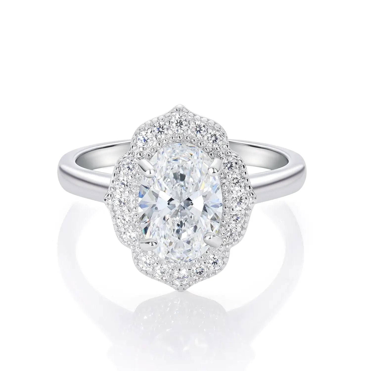 Unique Halo 1.75CT Oval Cut Moissanite Diamond Engagement Ring