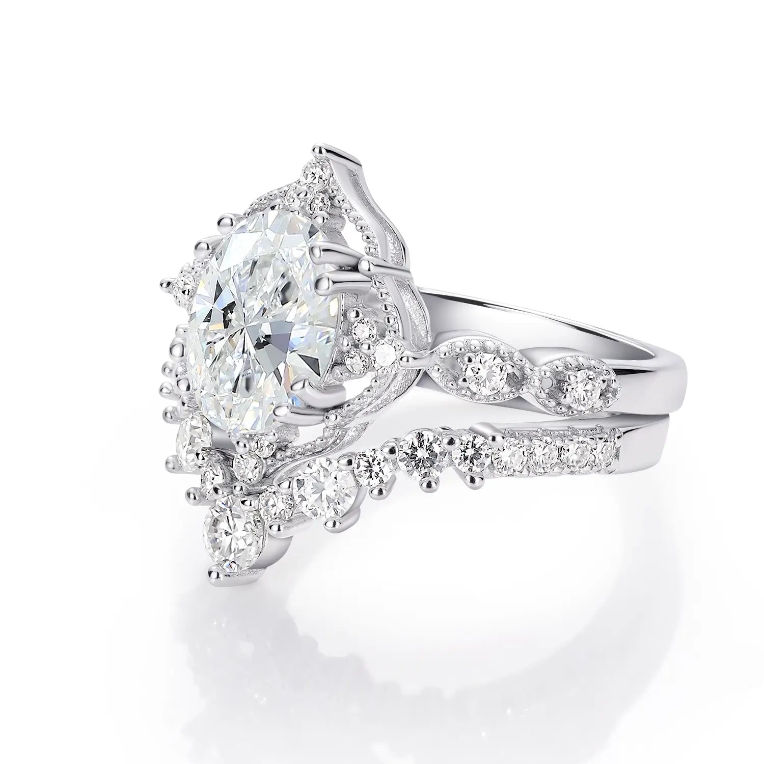 Vintage Luxury Style Oval Cut Moissanite Diamond Engagement Ring Bridal Set