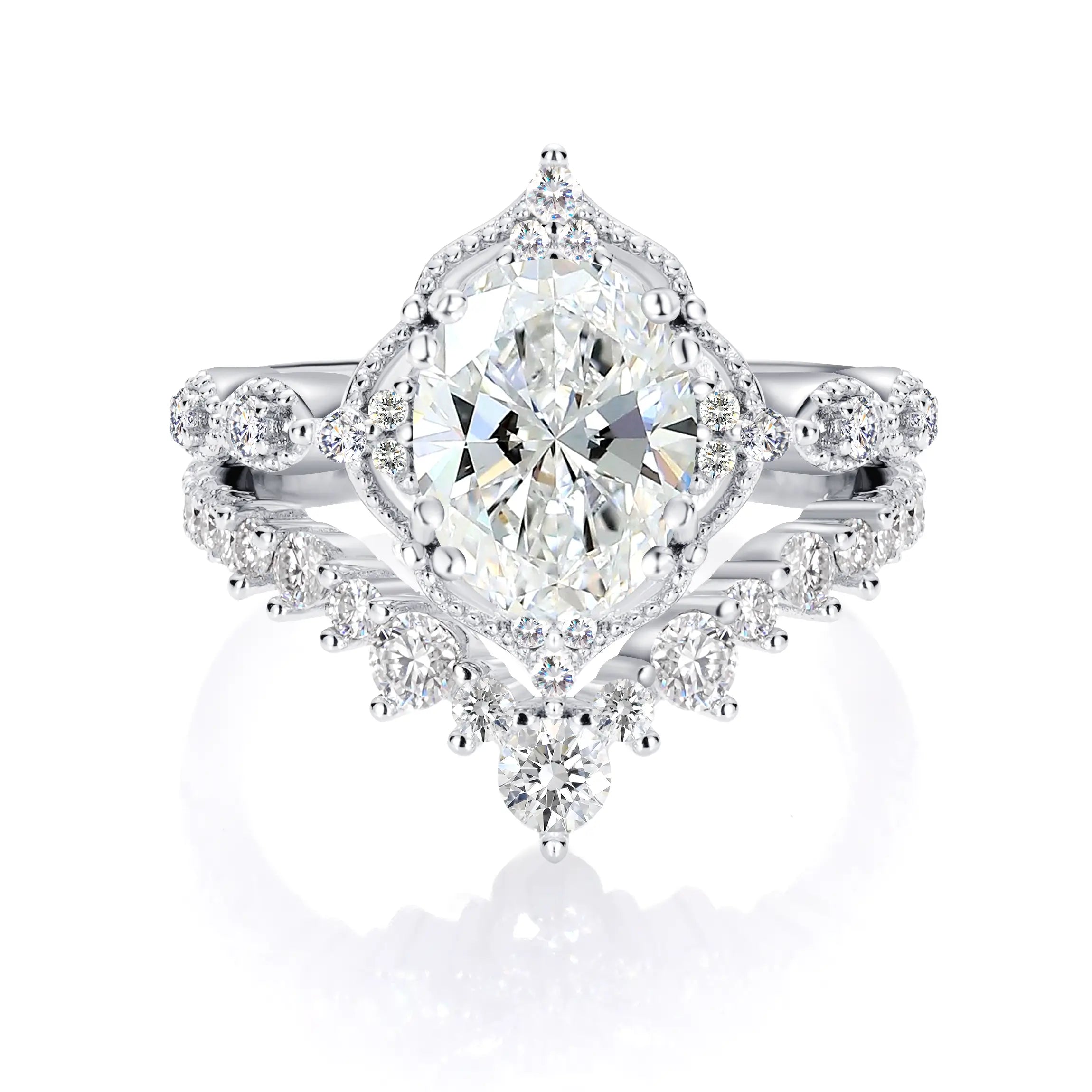 Vintage Luxury Style Oval Cut Moissanite Diamond Engagement Ring Bridal Set