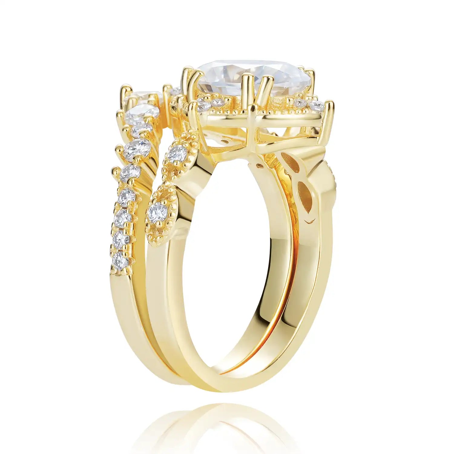 Vintage Luxury Style Oval Cut Moissanite Diamond Engagement Ring Bridal Set