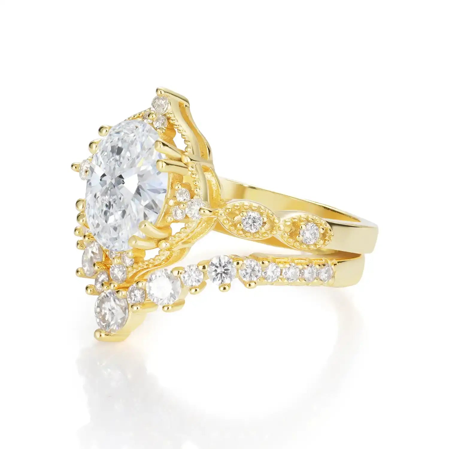 Vintage Luxury Style Oval Cut Moissanite Diamond Engagement Ring Bridal Set