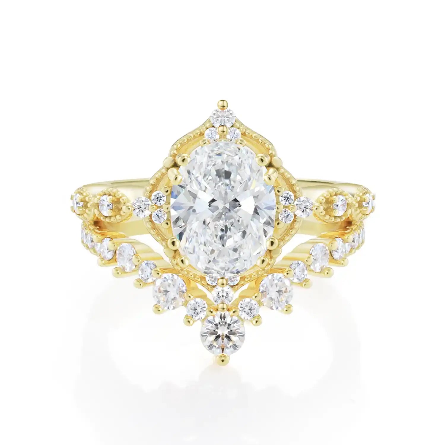 Vintage Luxury Style Oval Cut Moissanite Diamond Engagement Ring Bridal Set