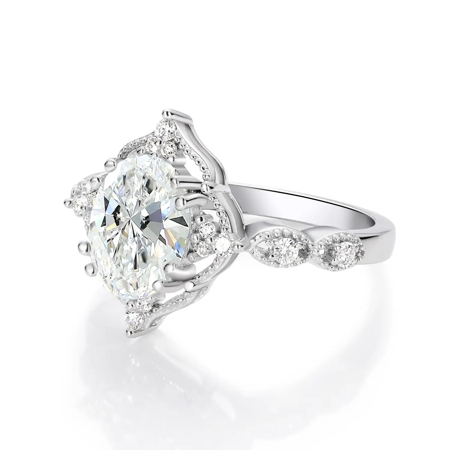 Vintage Luxury Style 1.75CT Oval Cut Moissanite Diamond Engagement Ring