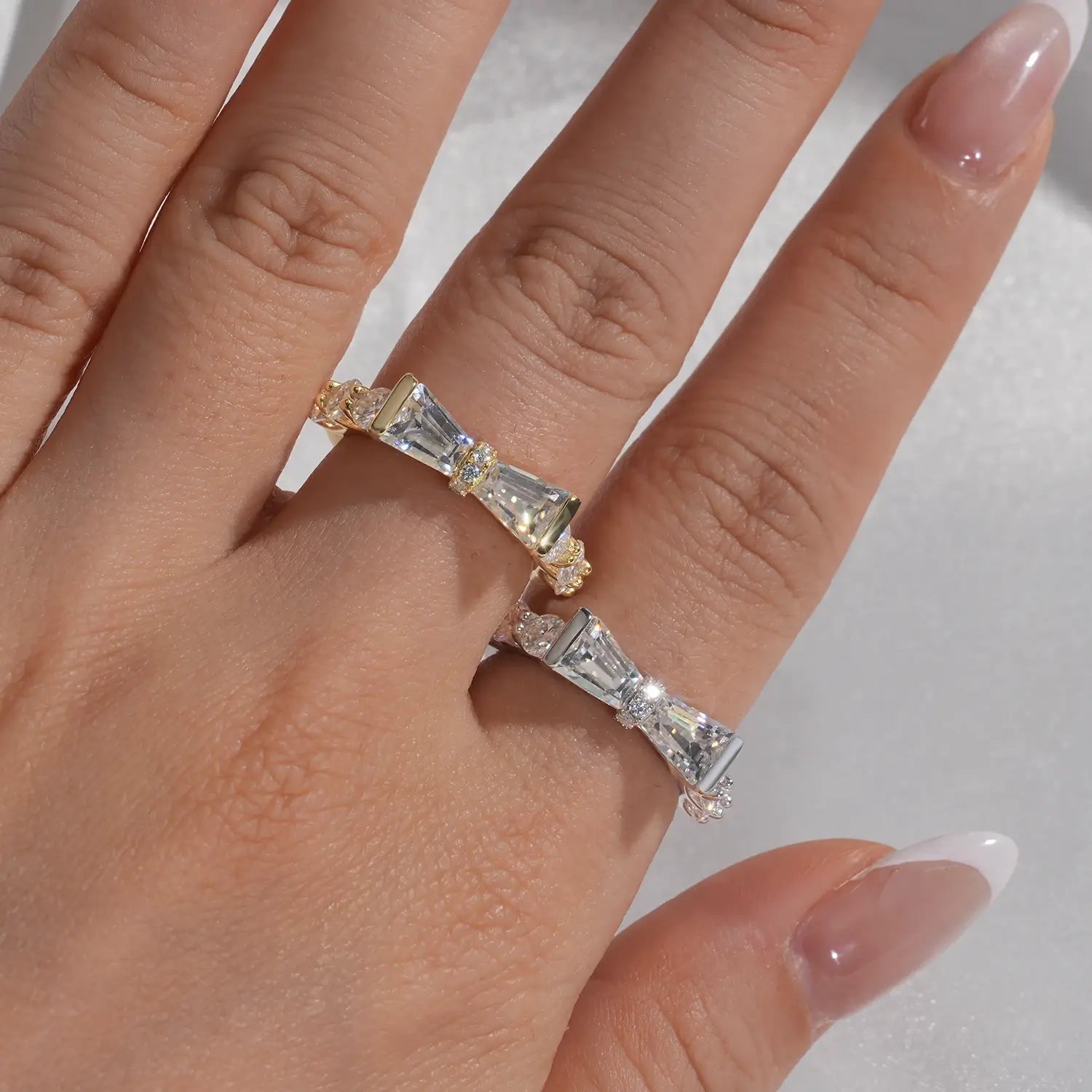 Bow Ring Trapezoid Cut Moissanite Diamond Ring