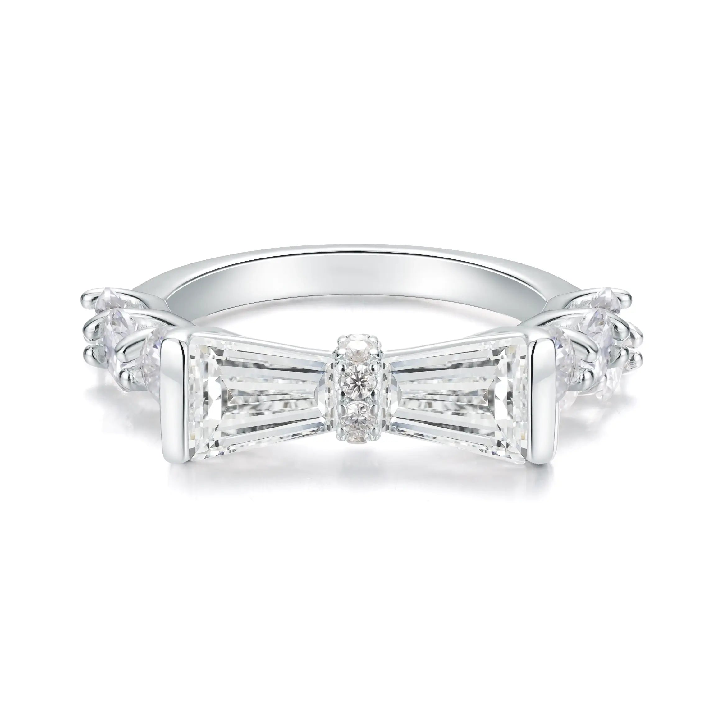 Bow Ring Trapezoid Cut Moissanite Diamond Ring