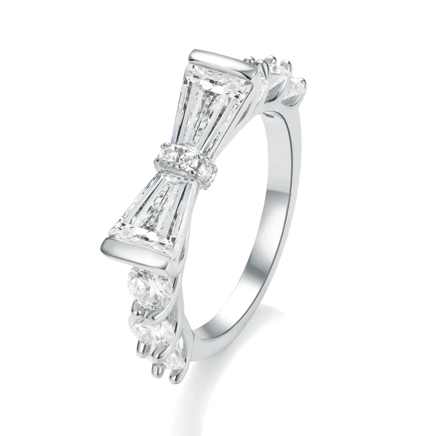 Bow Ring Trapezoid Cut Moissanite Diamond Ring