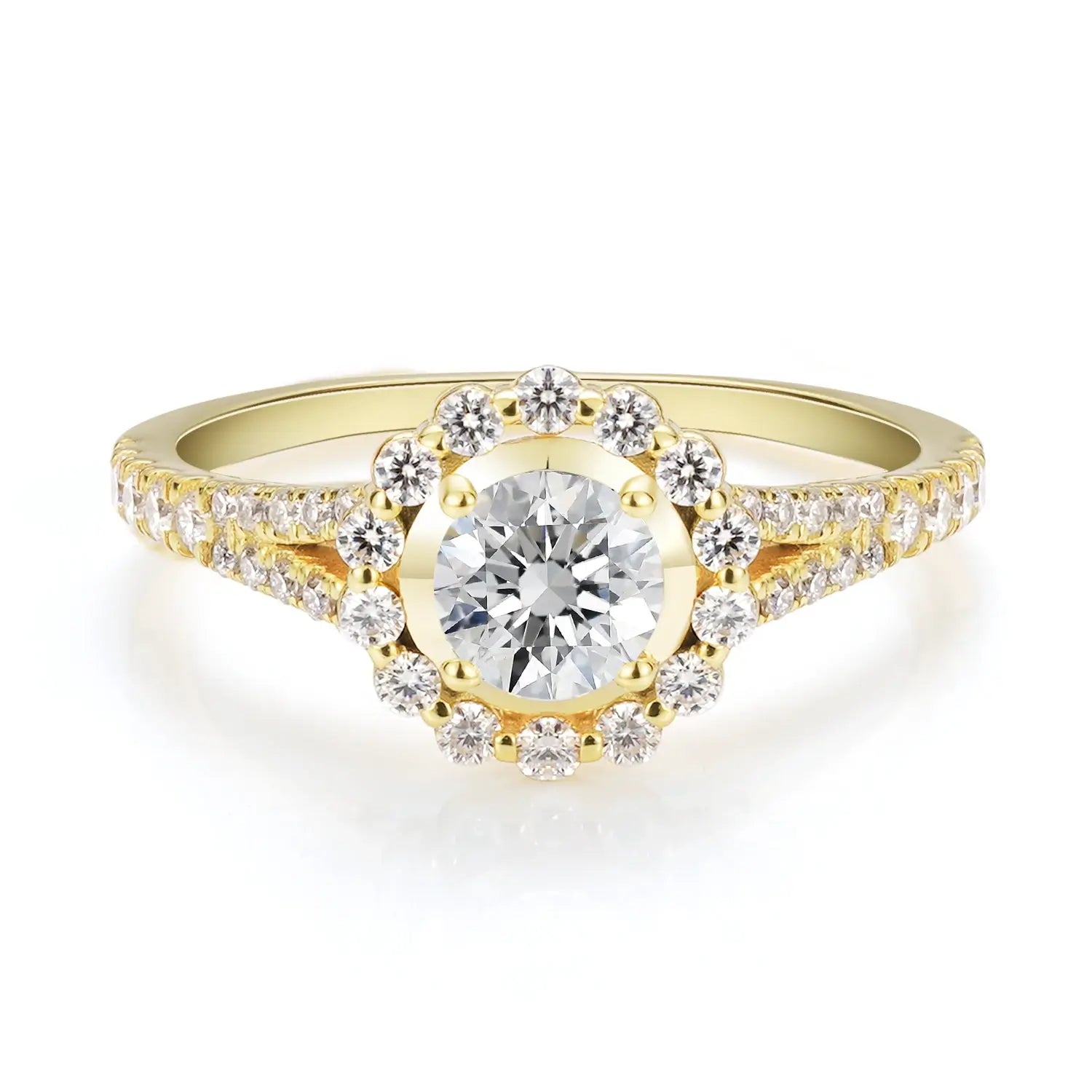 Halo Engagement Ring Cathedral setting Brilliant Round Cut Moissanite Diamond