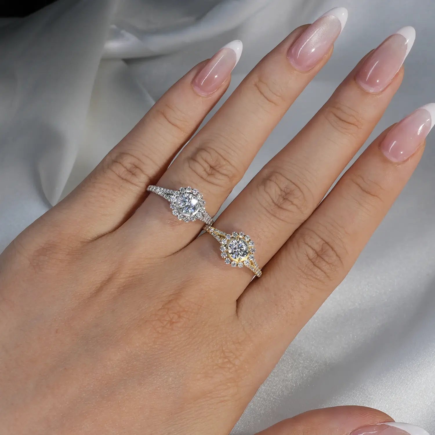 Halo Engagement Ring Cathedral setting Brilliant Round Cut Moissanite Diamond