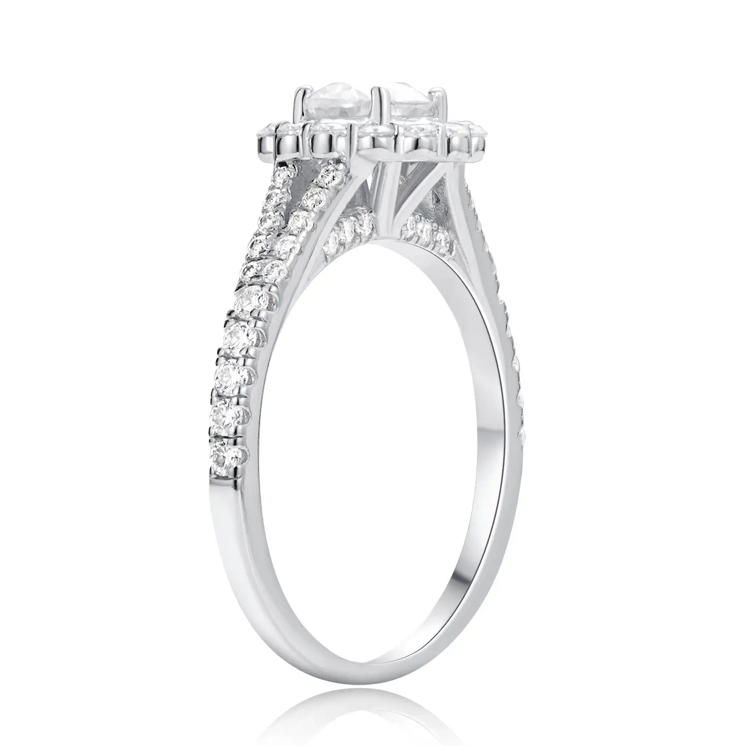 Halo Engagement Ring Cathedral setting Brilliant Round Cut Moissanite Diamond