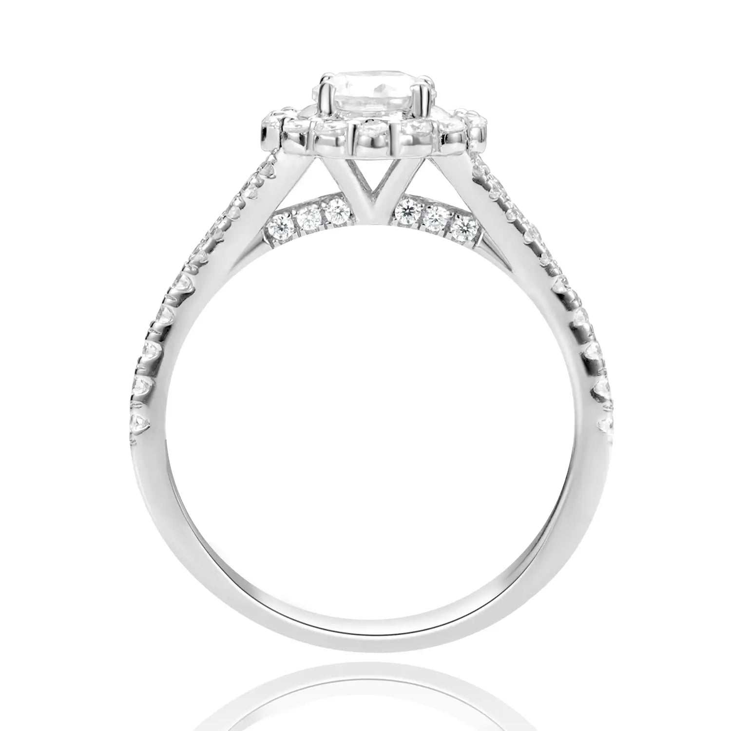 Halo Engagement Ring Cathedral setting Brilliant Round Cut Moissanite Diamond