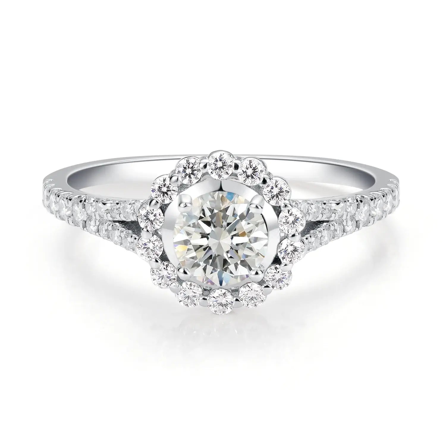 Halo Engagement Ring Cathedral setting Brilliant Round Cut Moissanite Diamond