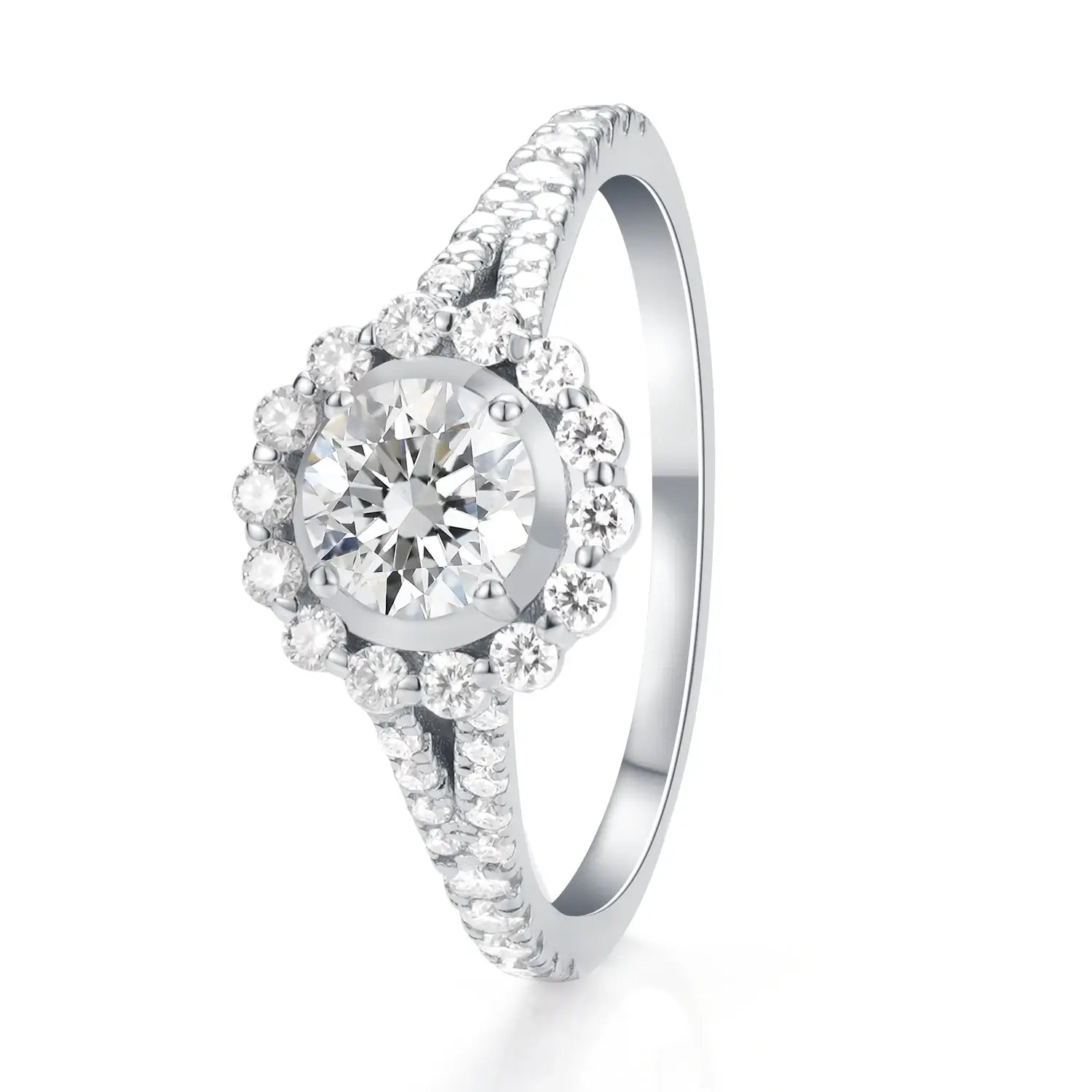 Halo Engagement Ring Cathedral setting Brilliant Round Cut Moissanite Diamond