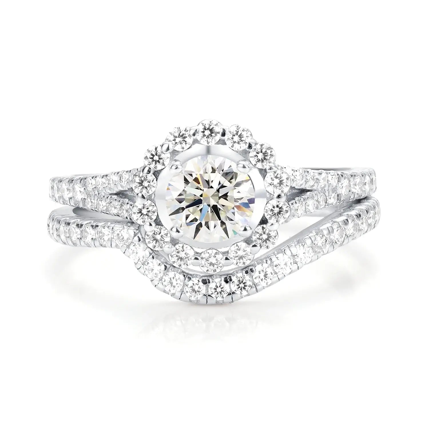 Halo Engagement Ring Cathedral setting Brilliant Round Cut Moissanite Diamond