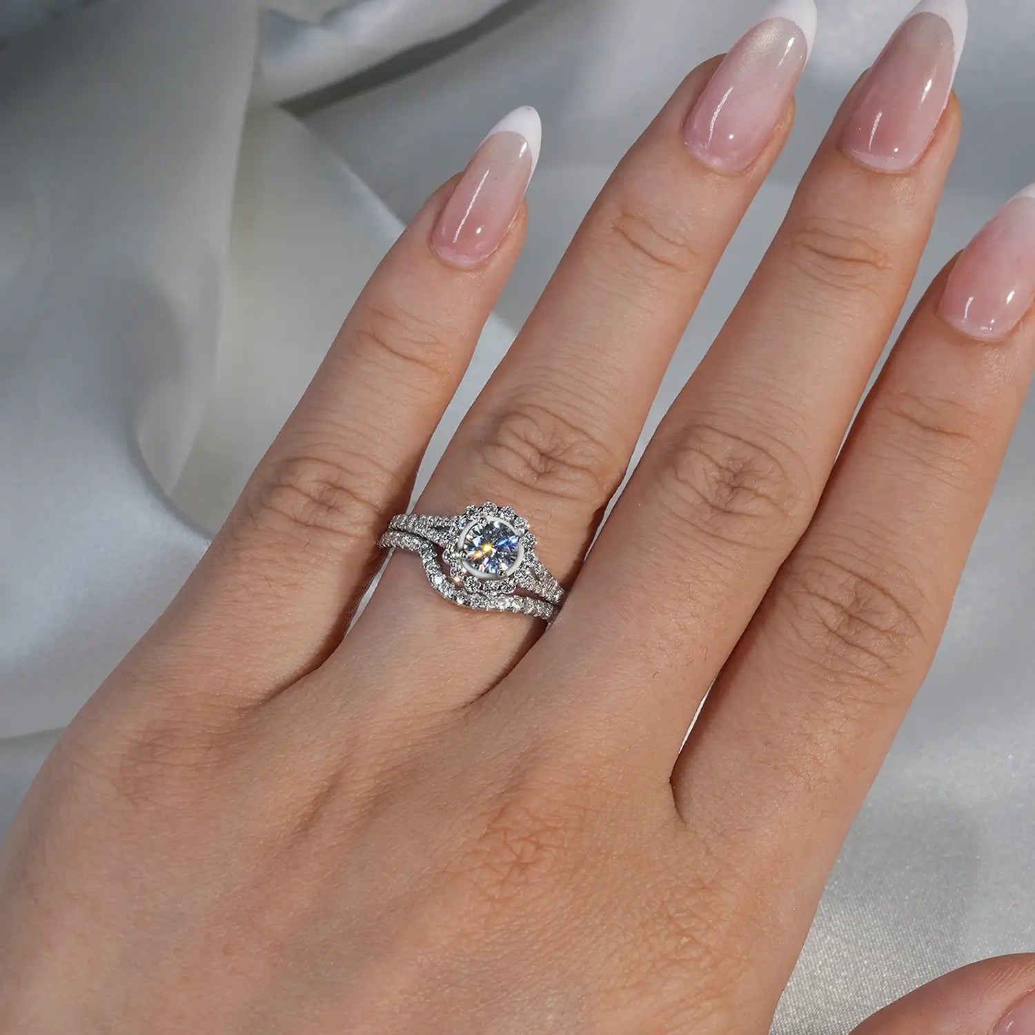 Halo Engagement Ring Cathedral setting Brilliant Round Cut Moissanite Diamond