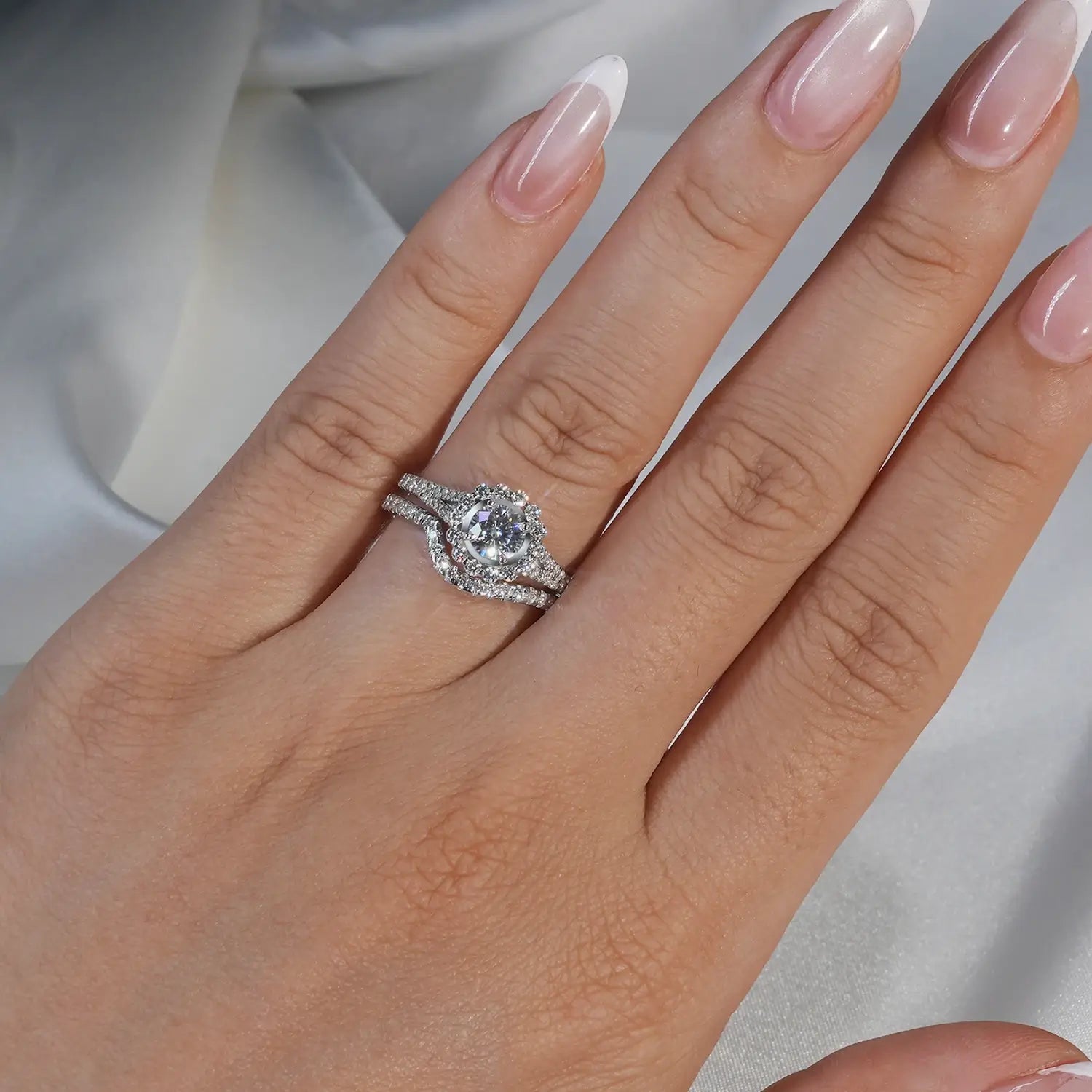 Stackable Crescent Shape Wedding Bands Rings Moissanite Diamond