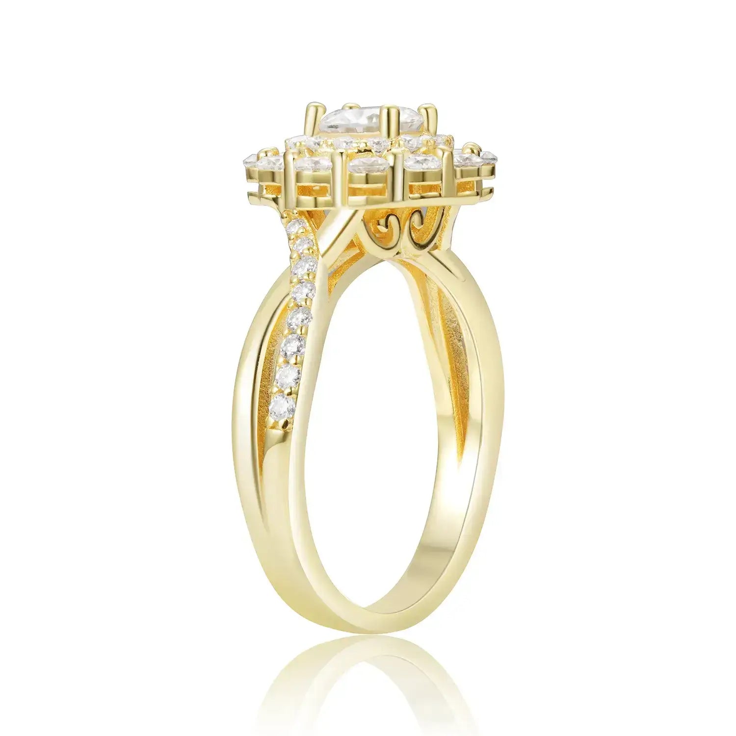 Double Halo Round Brilliant Moissanite Diamond Engagement Ring Twist Band