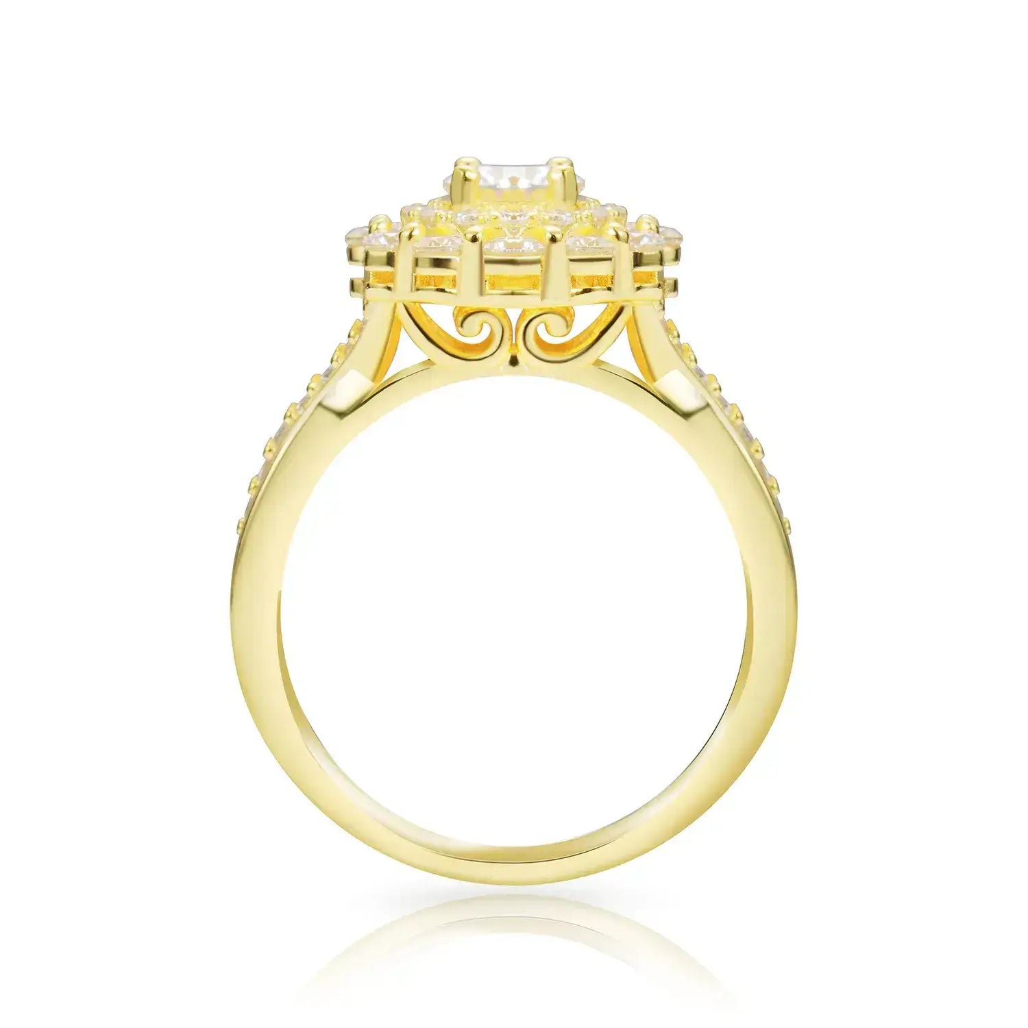 Double Halo Round Brilliant Moissanite Diamond Engagement Ring Twist Band