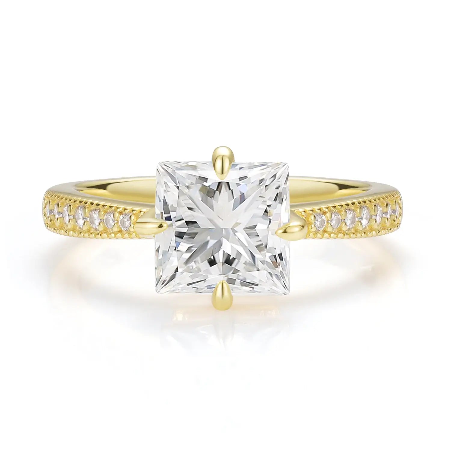 Princess cut Engagement Ring Compass Setting Moissanite Diamond