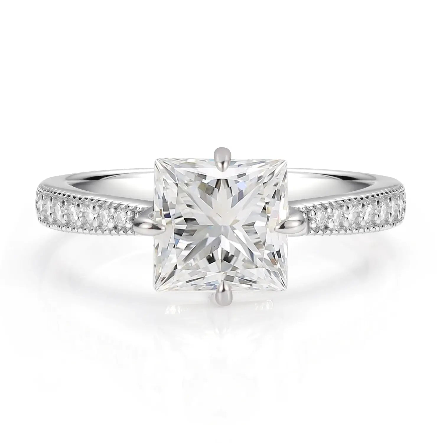 Princess cut Engagement Ring Compass Setting Moissanite Diamond