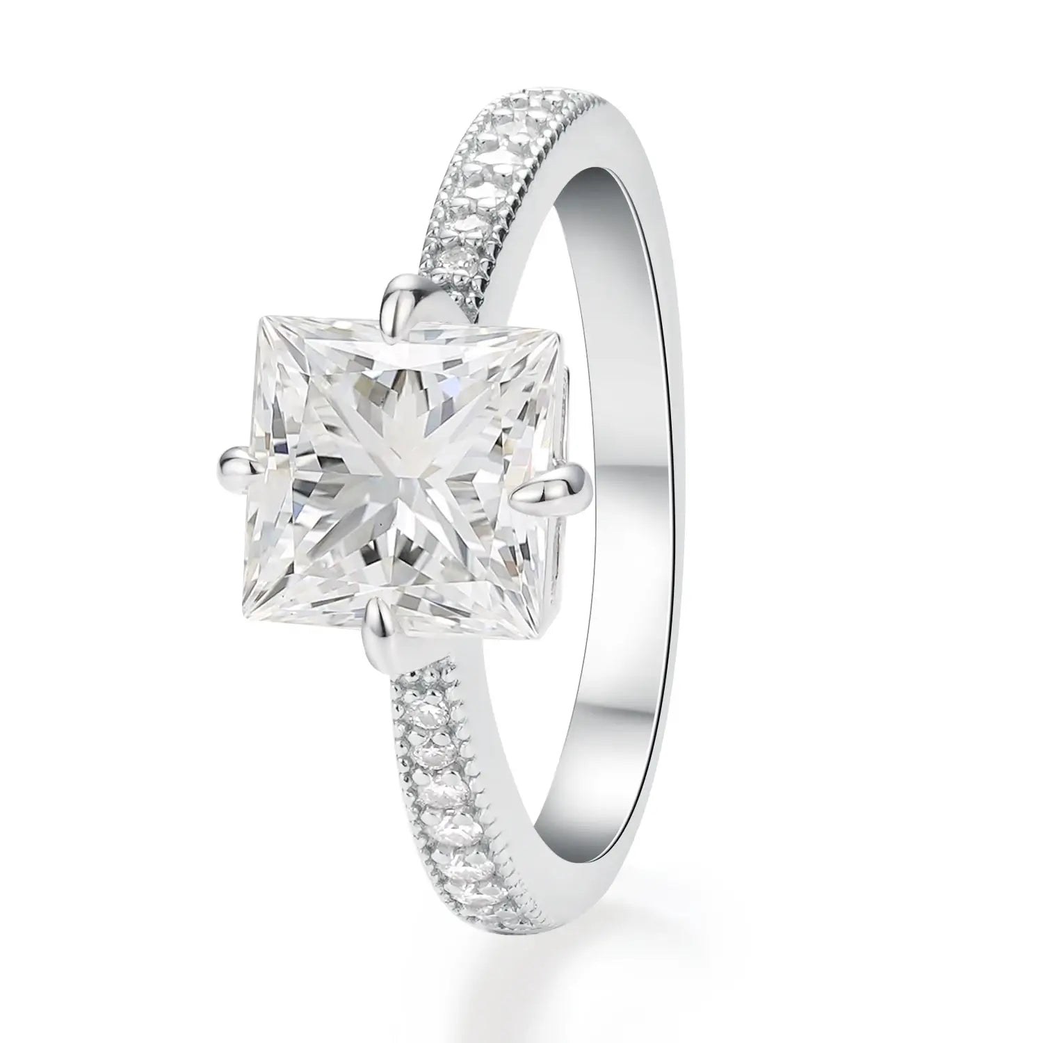 Princess cut Engagement Ring Compass Setting Moissanite Diamond