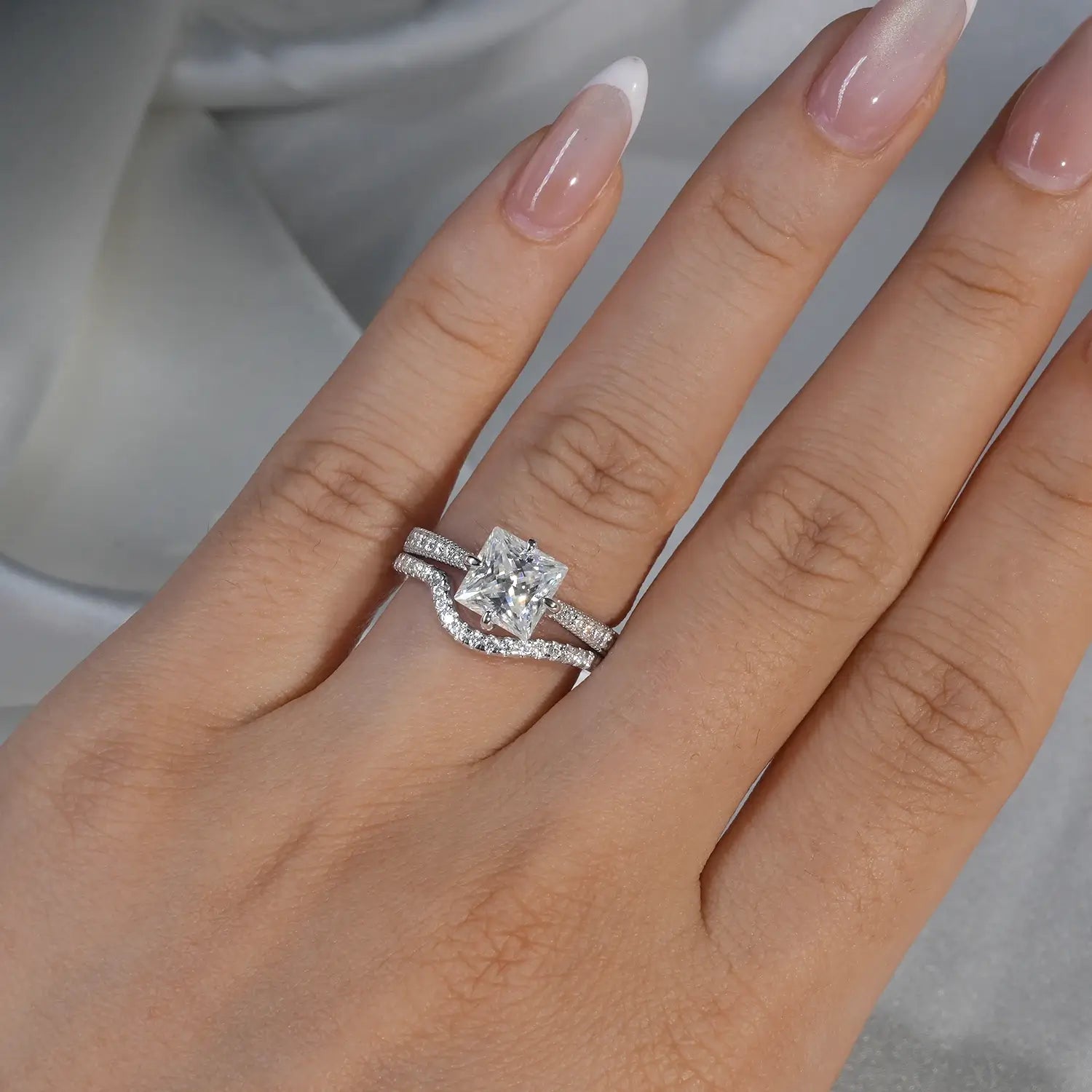 Princess cut Engagement Ring Compass Setting Moissanite Diamond