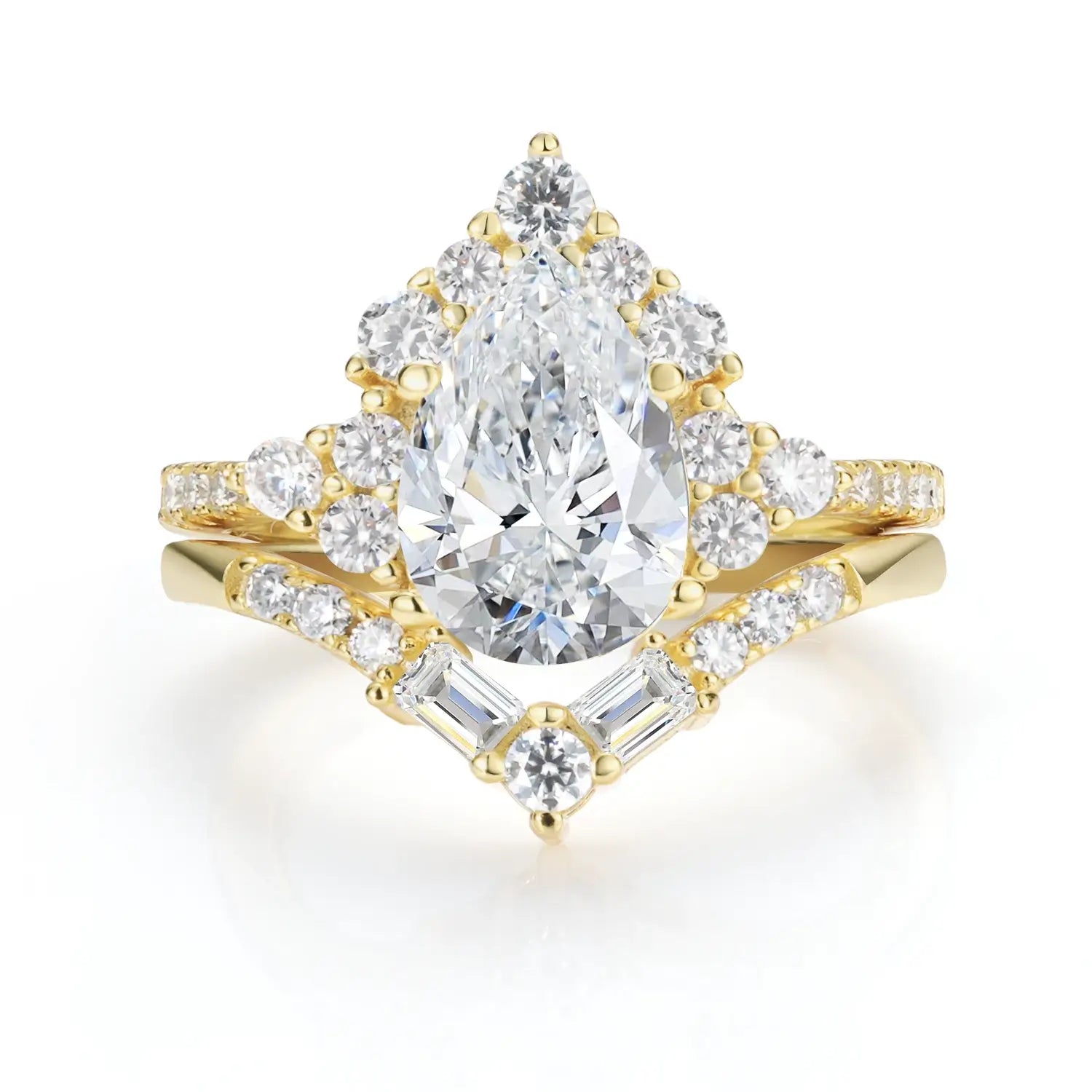 Luxury Style Pear Cut Moissanite Diamond Engagement Ring Bridal Ring Set