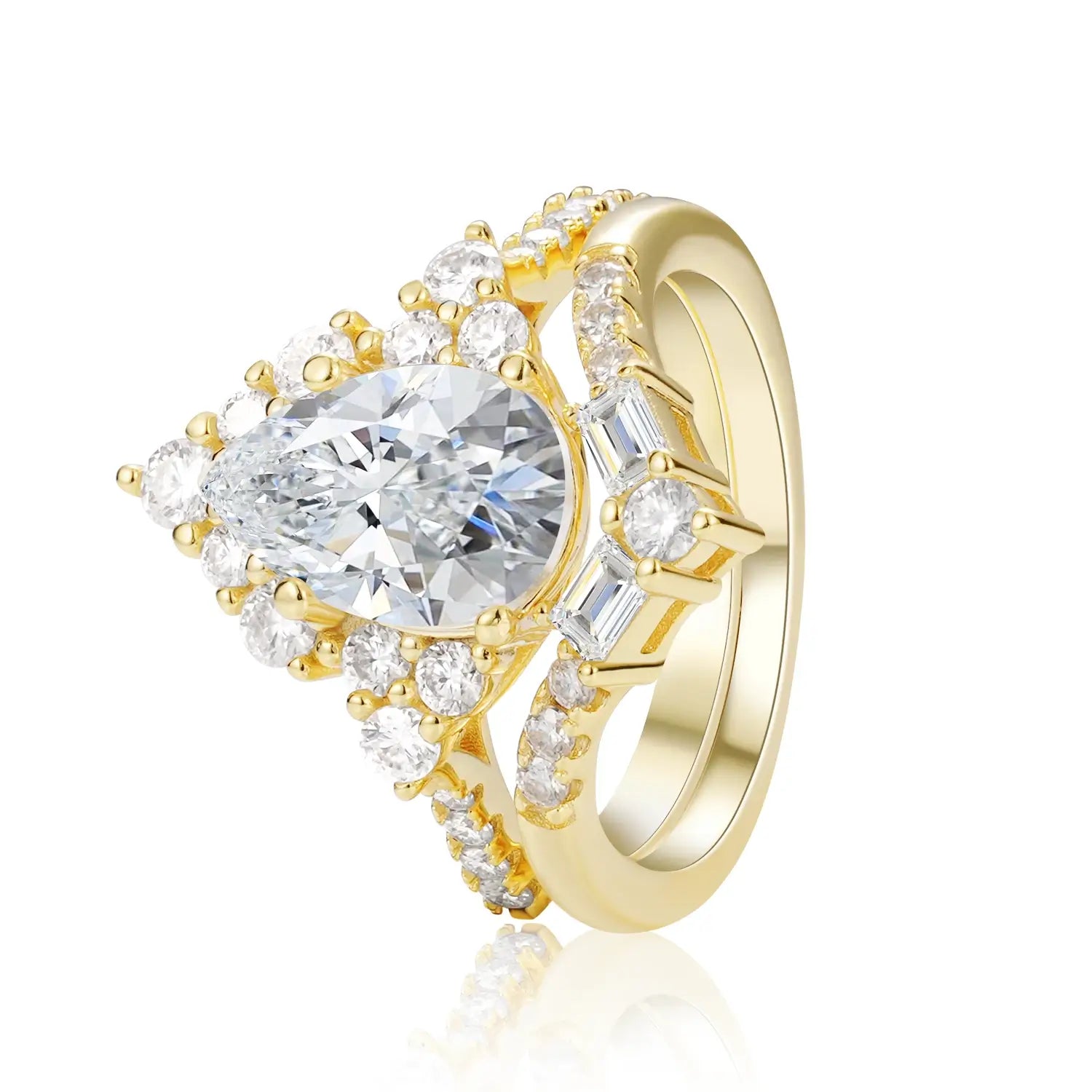 Luxury Style Pear Cut Moissanite Diamond Engagement Ring Bridal Ring Set