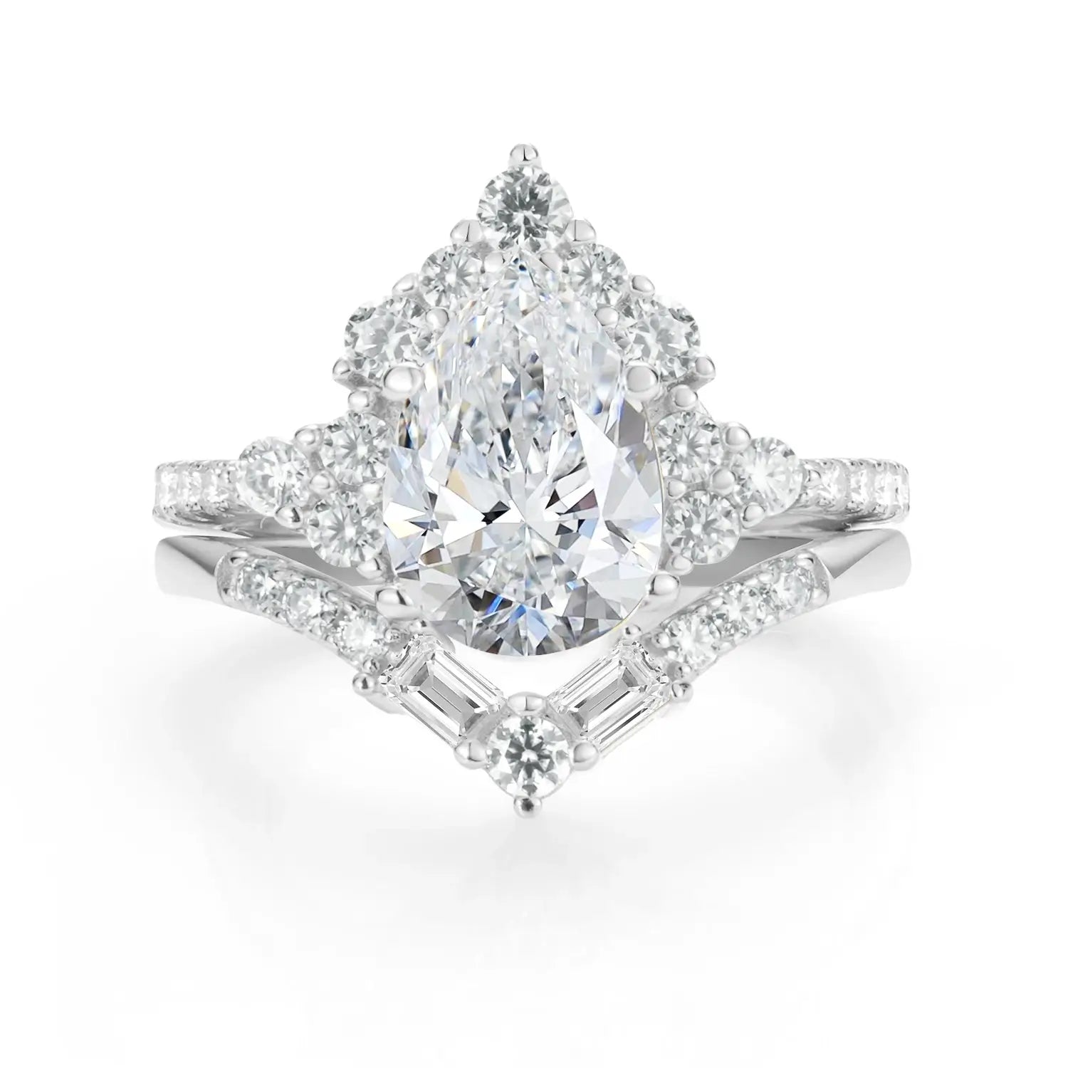 Luxury Style Pear Cut Moissanite Diamond Engagement Ring Bridal Ring Set